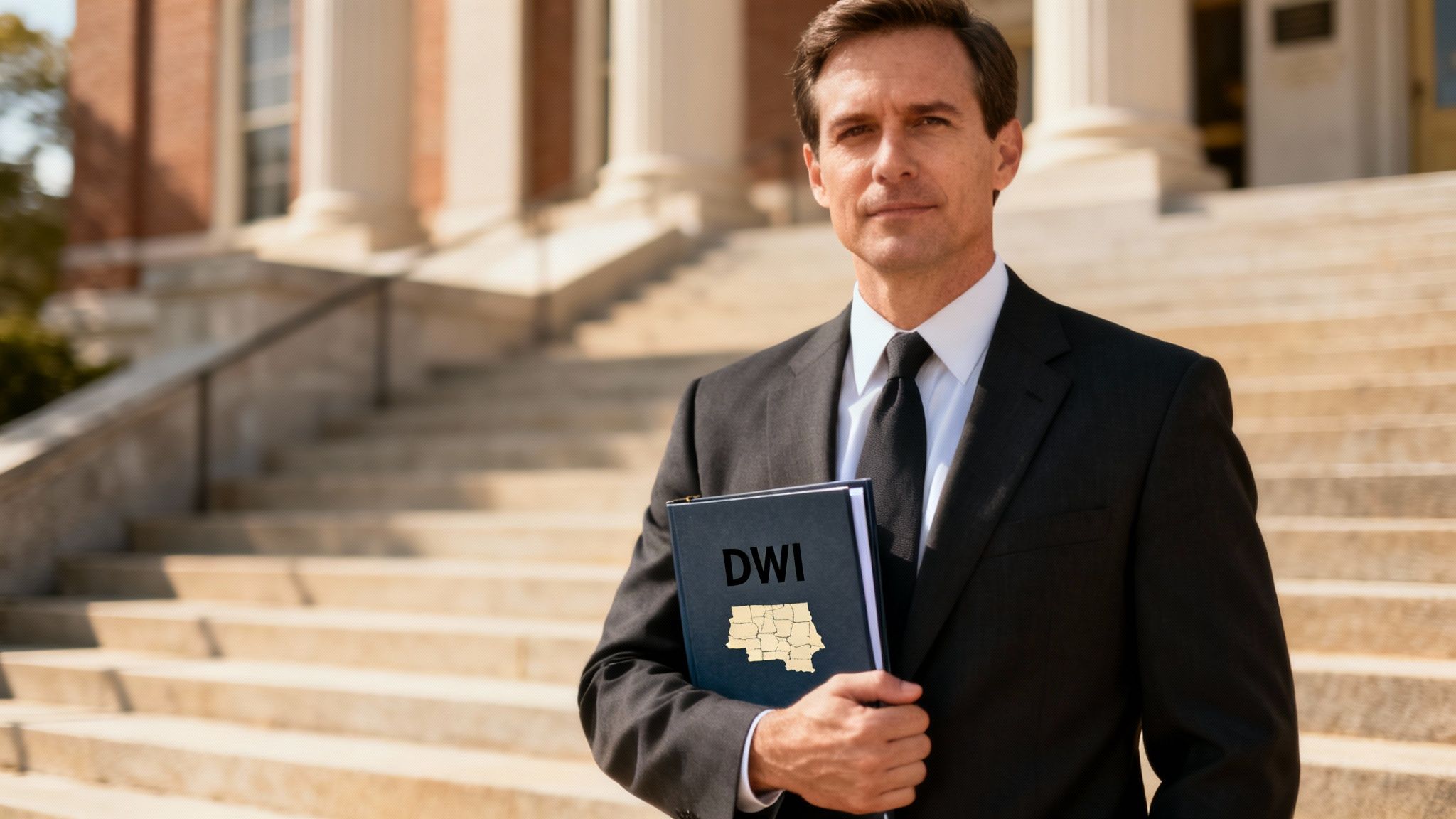 Finding a DWI Defense Attorney Near Me in Arkansas 1 A lawyer reviewing legal documents in a well-lit office setting.