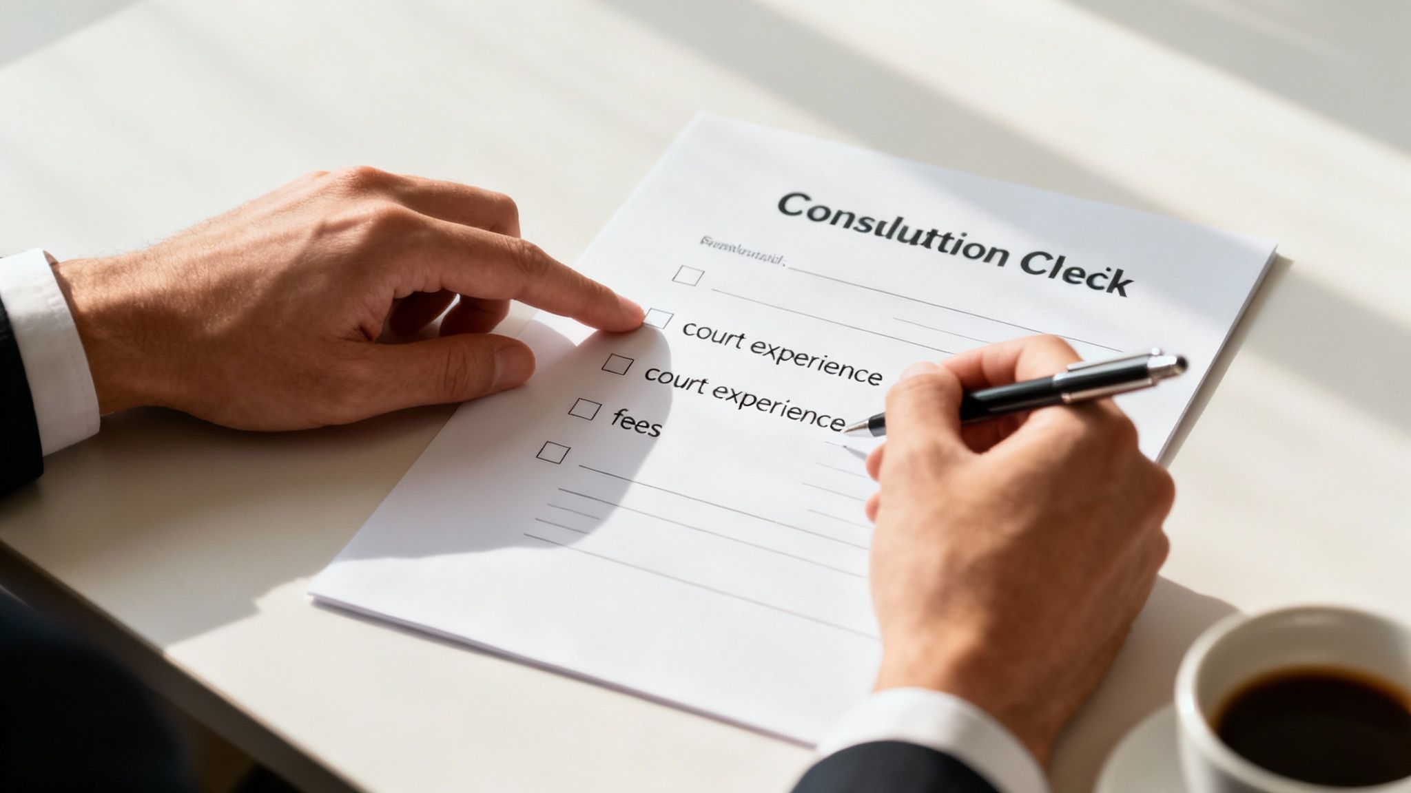 Finding a DWI Lawyer Near Me in Arkansas 3 A person at a desk reviewing a checklist, preparing for a legal consultation.