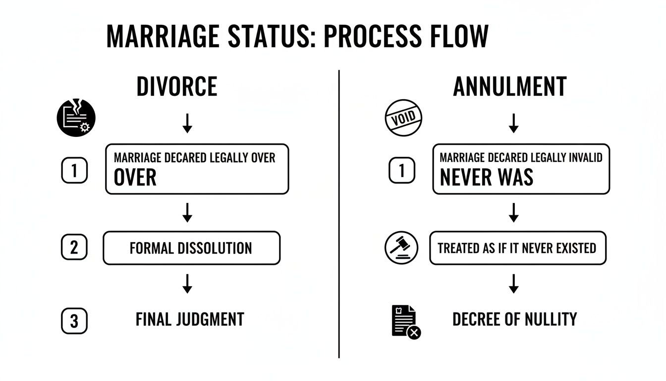 Annulments in Arkansas: A Simple Guide to a Complex Topic 3 A flow chart illustrating the process and key differences between divorce and annulment.
