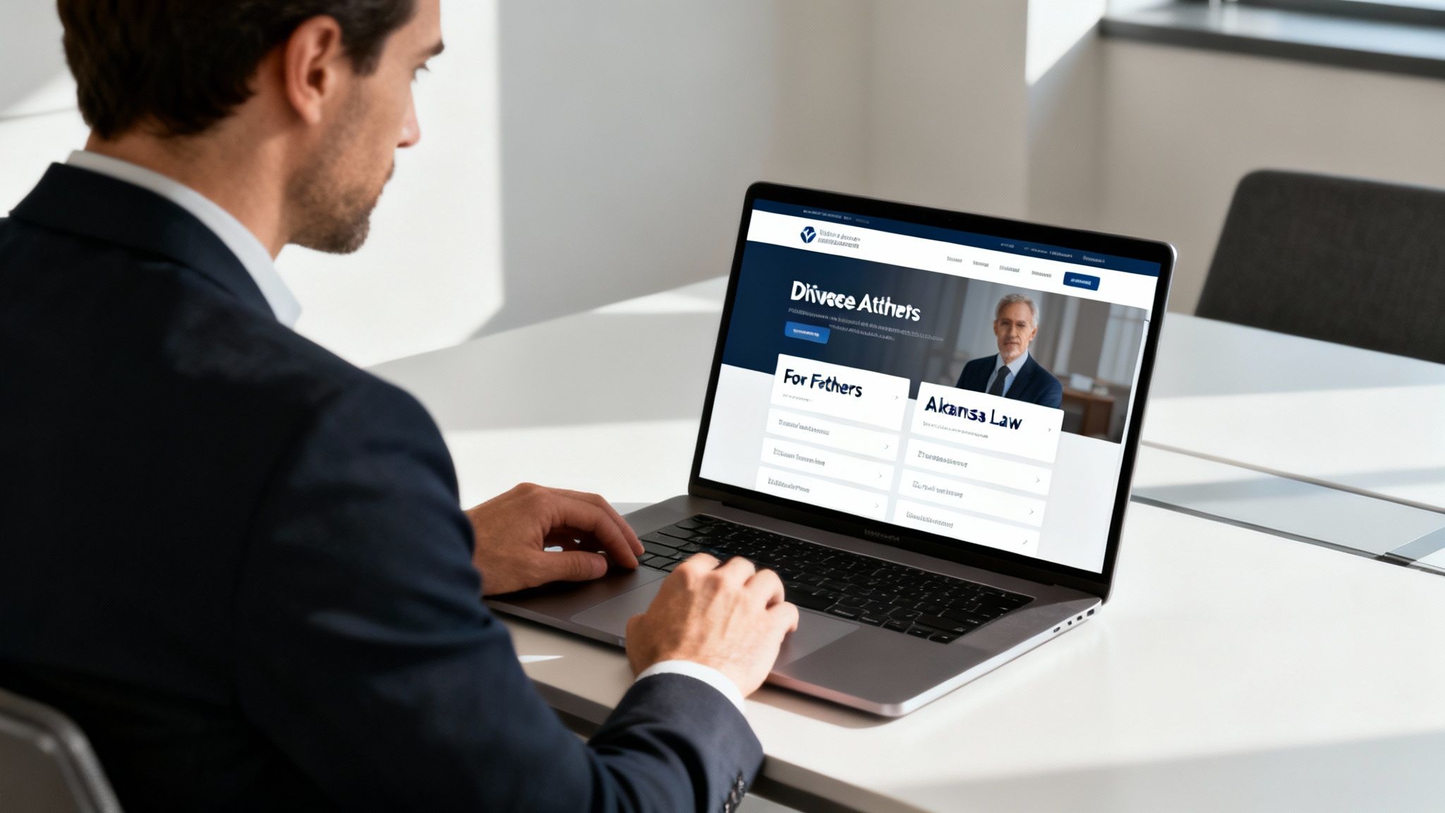 Finding a Divorce Attorney For Men in Northwest Arkansas 2 Man researching on a laptop