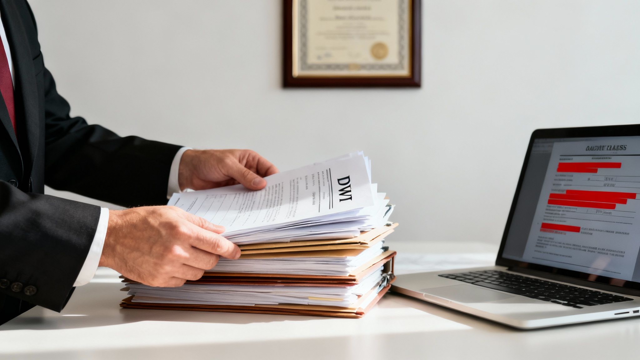 How to Find a DWI Attorney in Northwest Arkansas 3 Lawyer discussing documents with a client