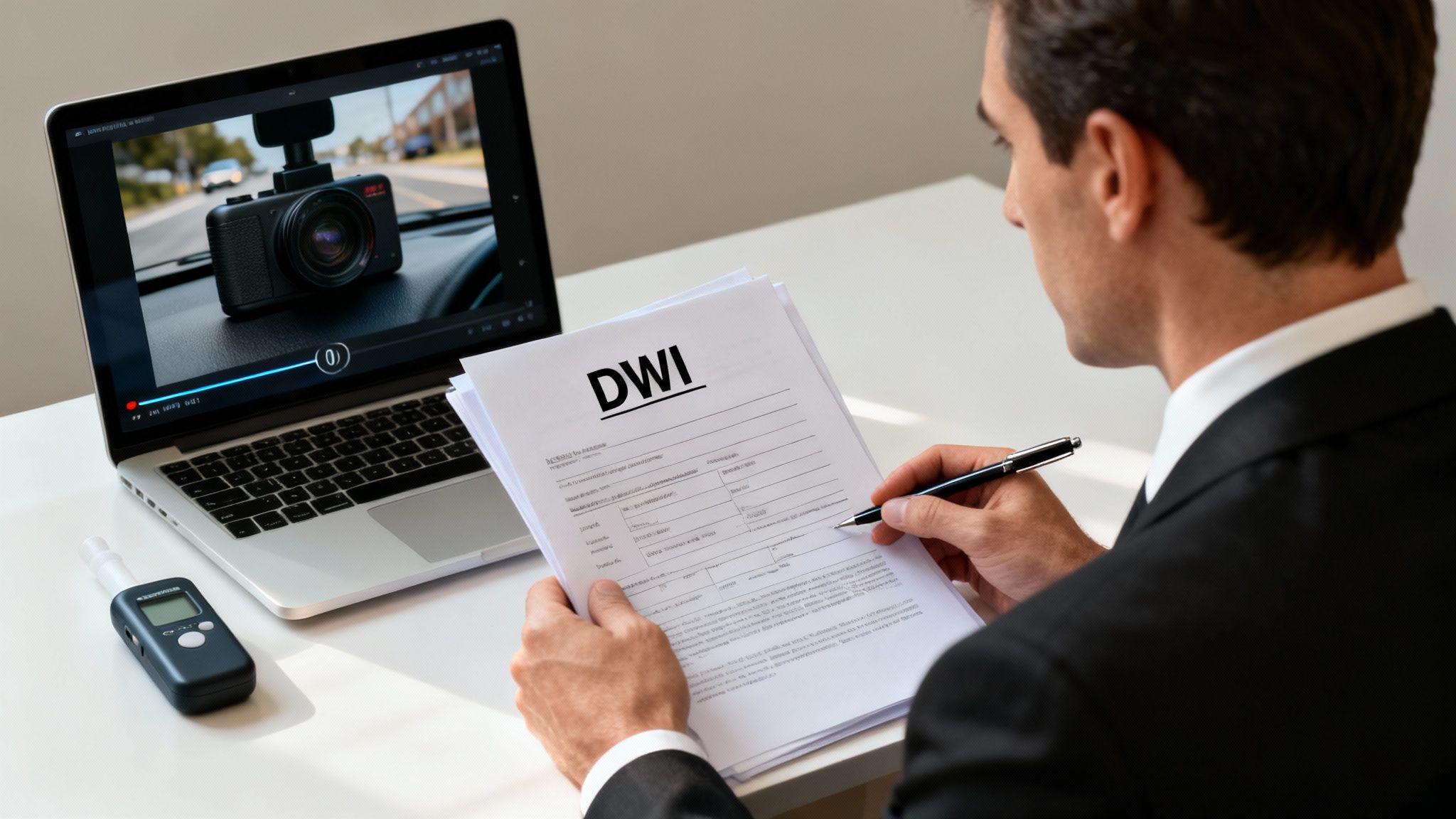 Why You Need a DWI Defense Attorney in Arkansas 2 A lawyer reviewing legal documents at a desk.