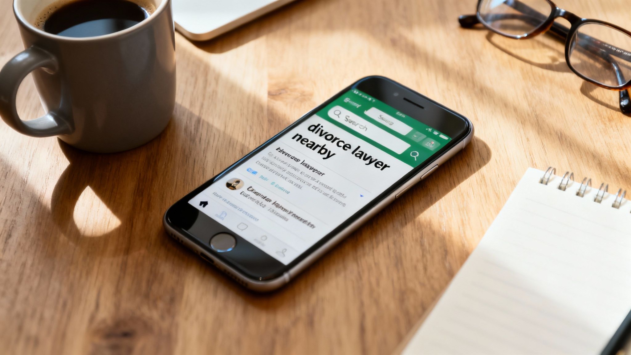 Find the Best Divorce Lawyer Nearby Today 1 A person sitting at a desk and taking notes in a planner.