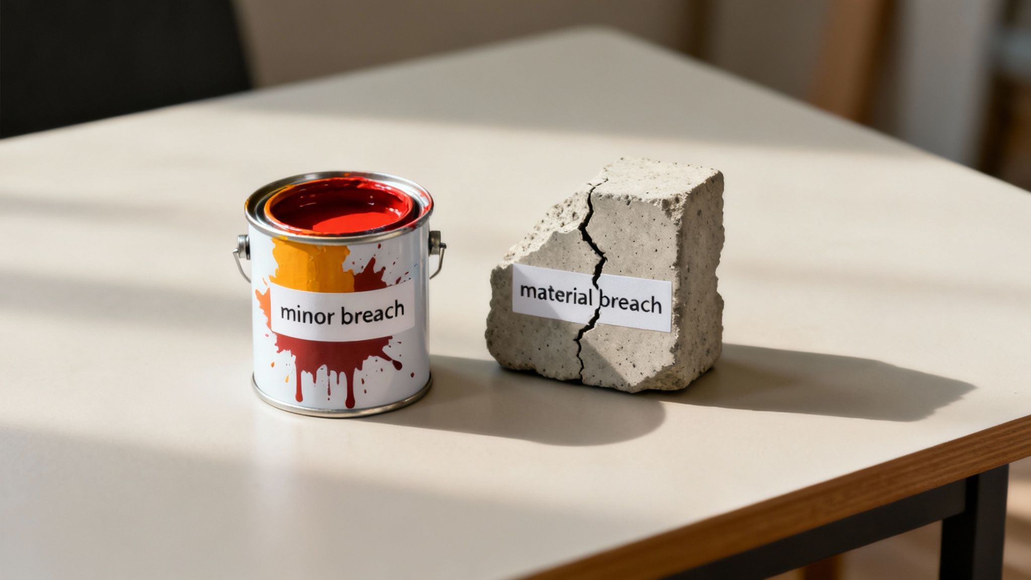 What is a Breach of Contract? A Simple Guide 2 Scales of justice weighing two different blocks, symbolizing the different weights of contract breaches.