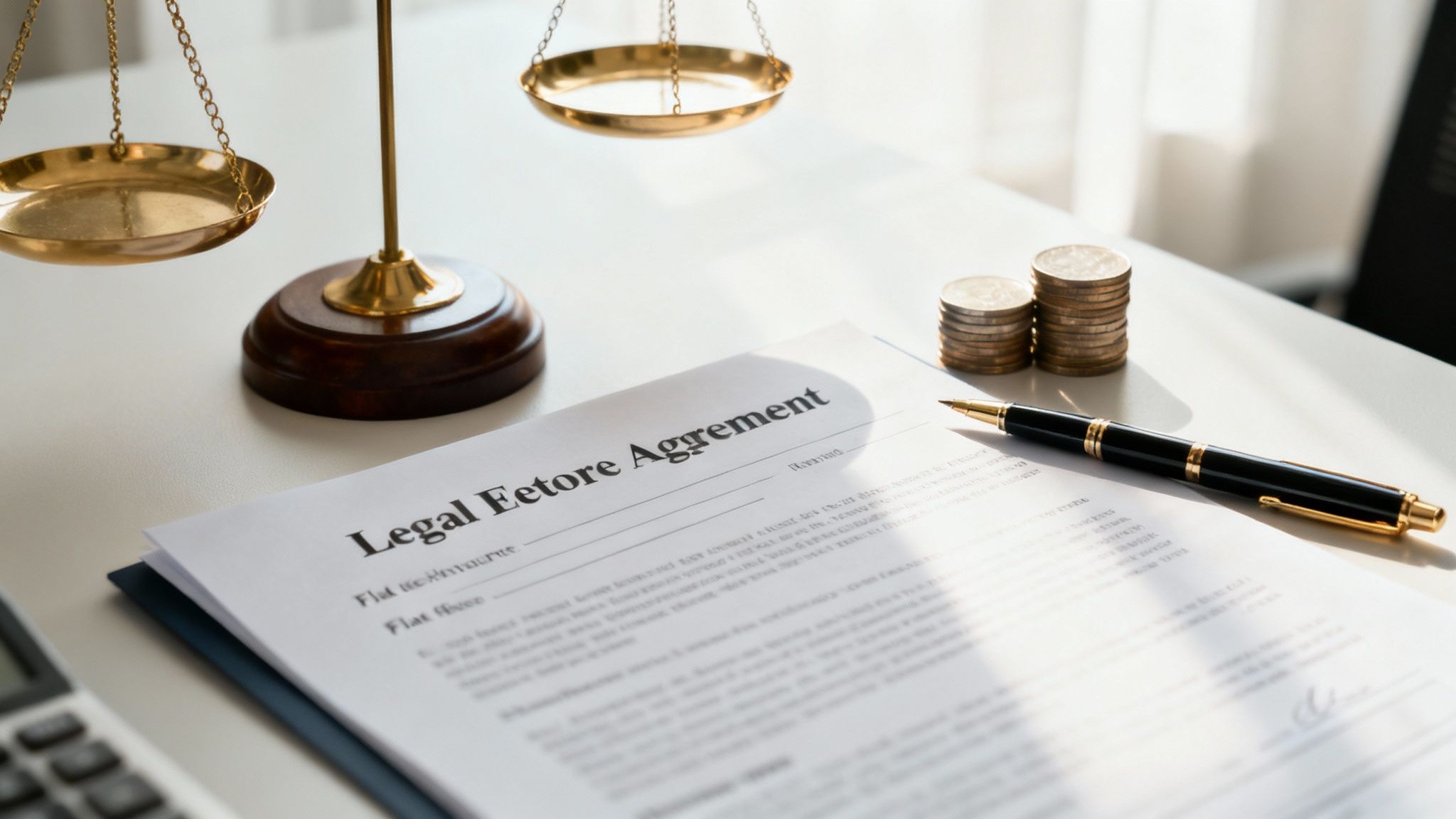 Find Your Expert Attorney for DWI in Arkansas Today 4 A calculator, pen, and document with legal fee information on a desk.