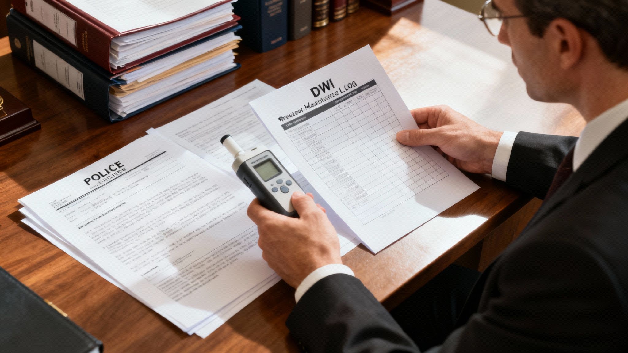 Arkansas DWI Attorney: Your Guide to Fighting Charges 2 An attorney reviewing legal documents at a desk with a laptop and gavel.