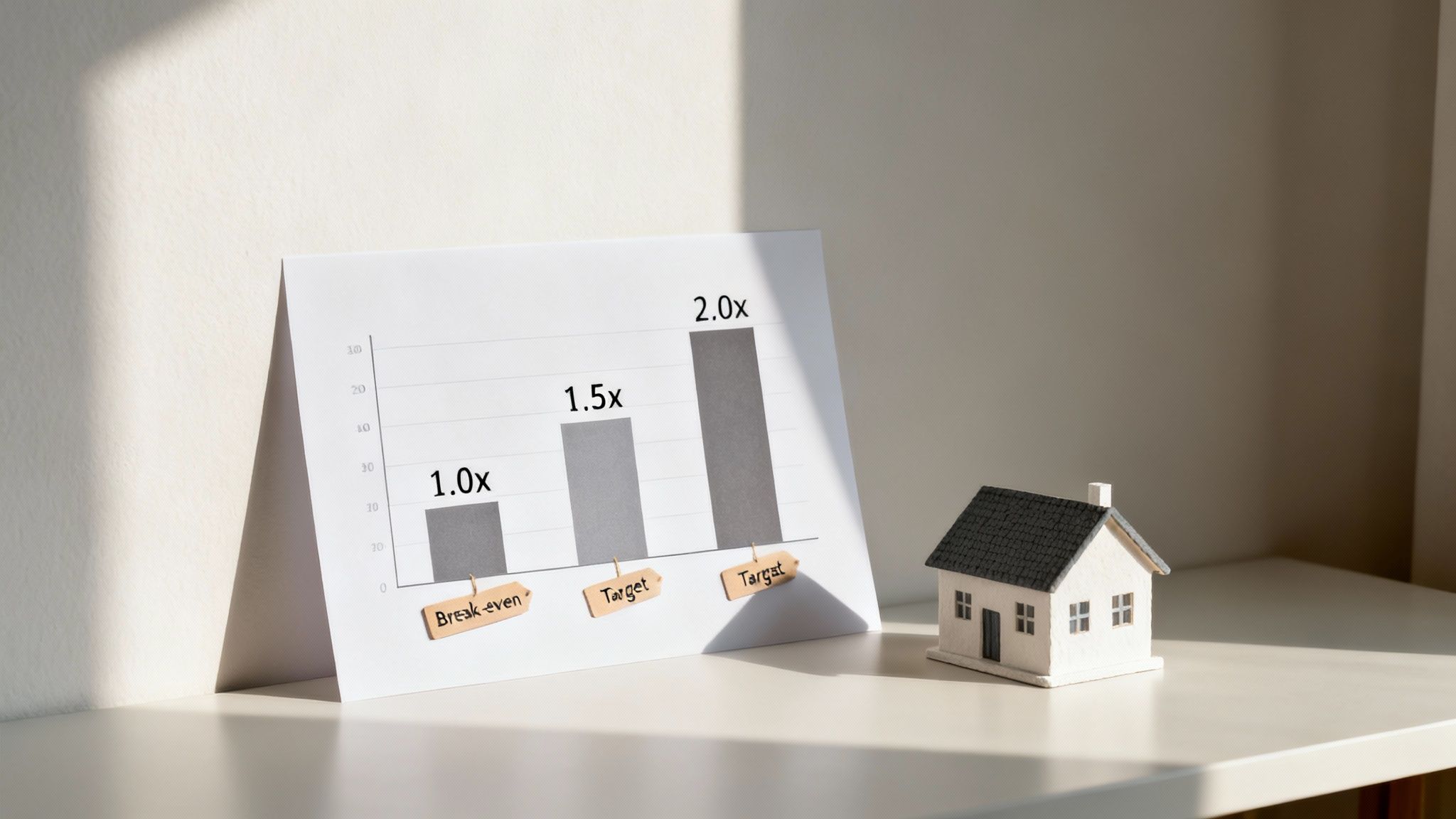 Bar chart showing financial targets for property investment with a small house model.