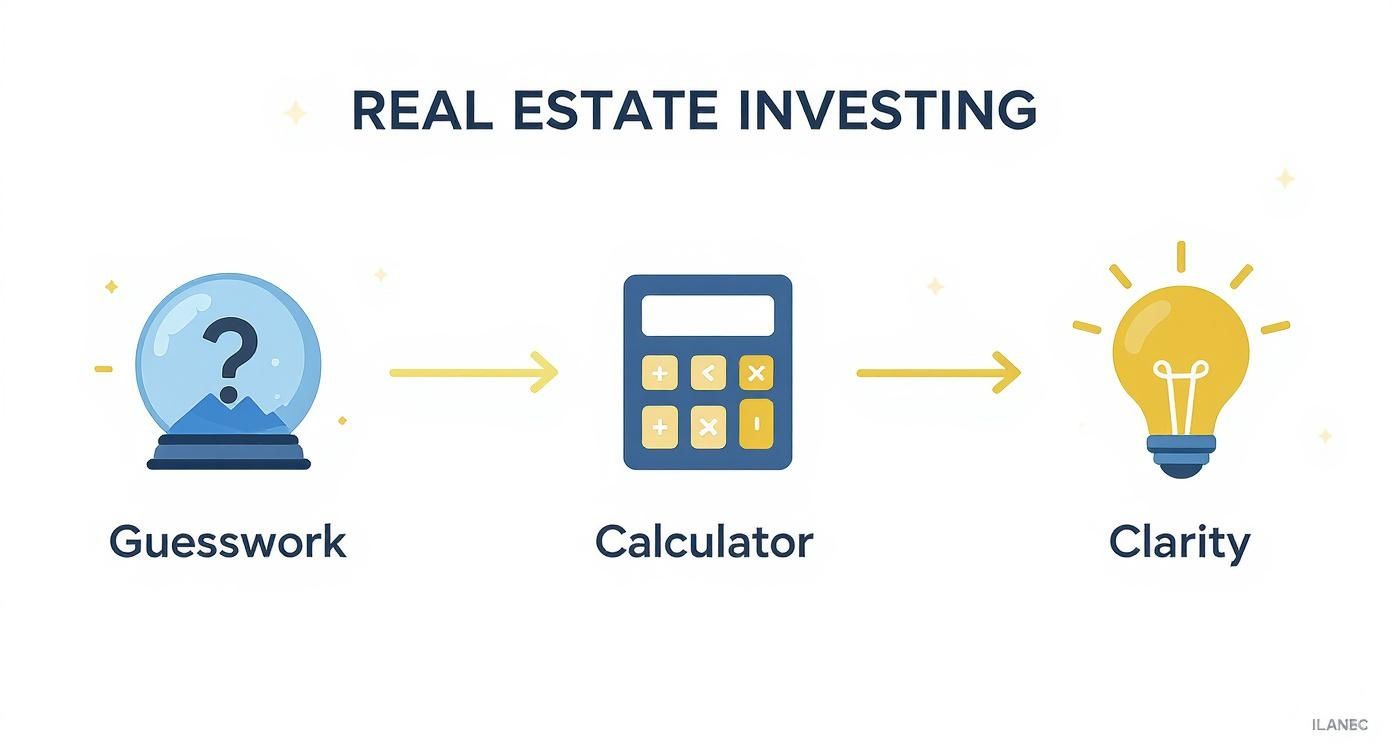 Visual illustrating how a calculator transforms real estate investing from guesswork to clarity.