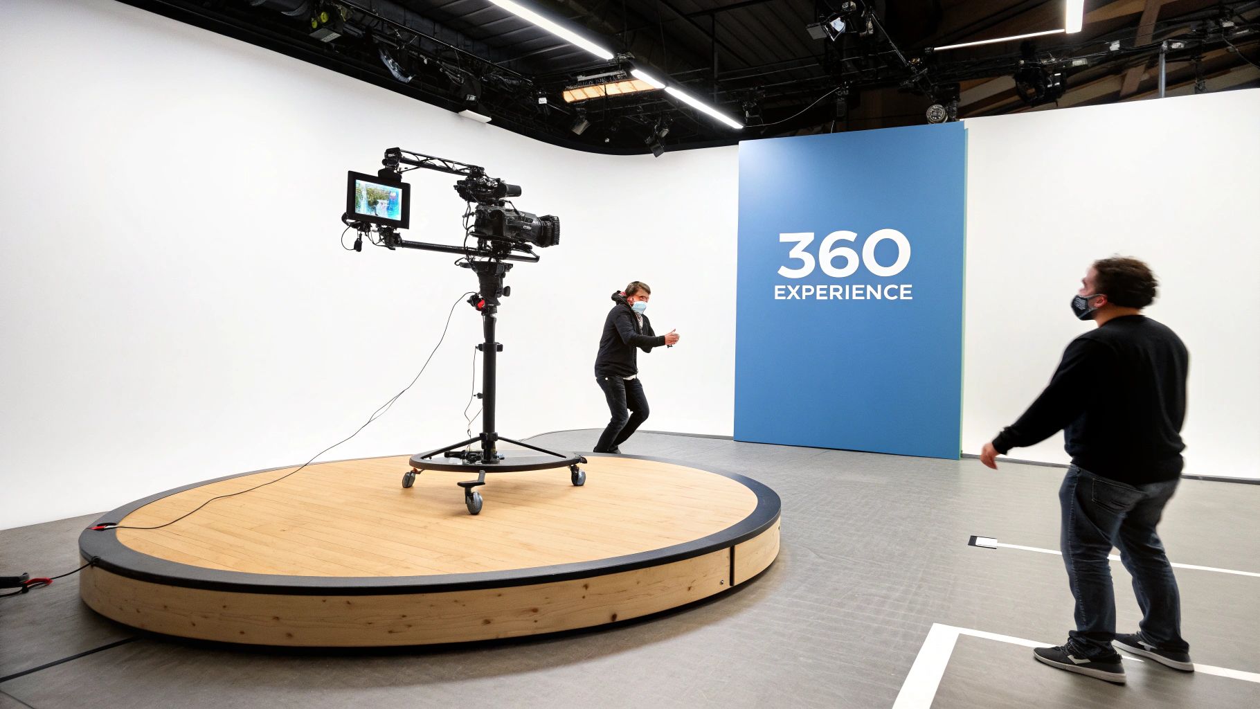 Guests enjoying a 360 degree video booth at an event