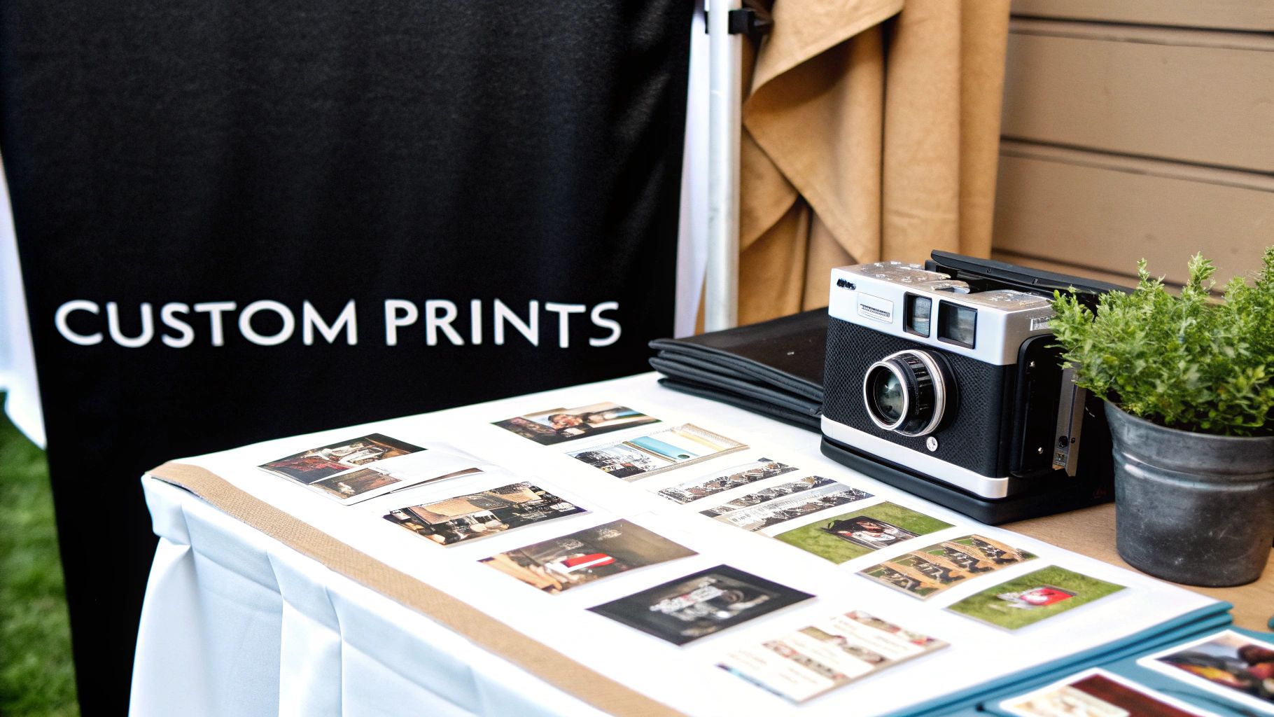 Guests posing in a custom vintage photobooth