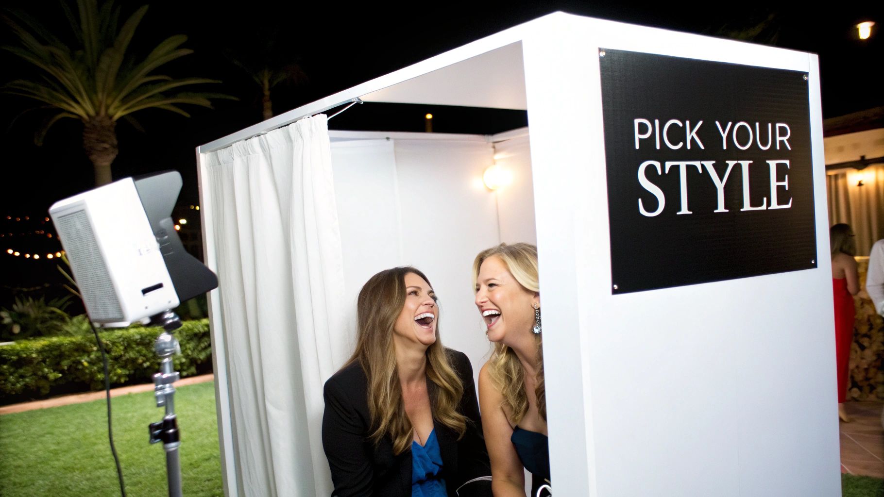 A stylish open-air photobooth at an event