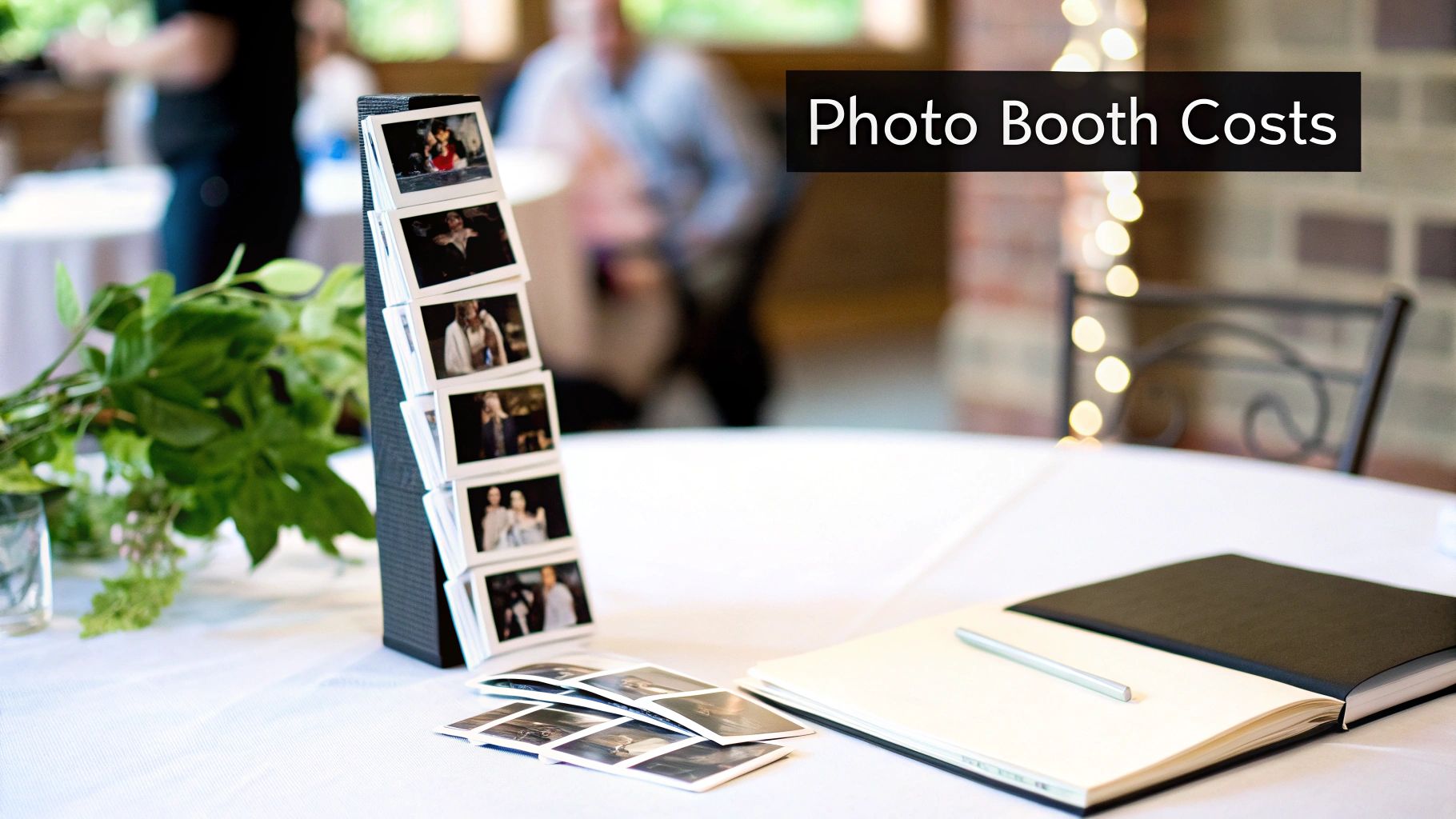 A smiling couple using a wedding photo booth, capturing a fun moment.