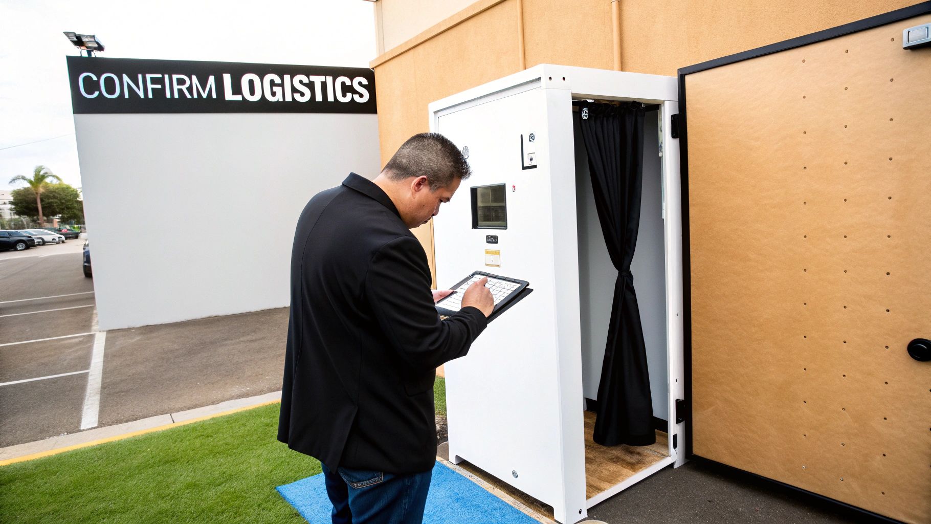 Guests enjoying a photo booth at a party.
