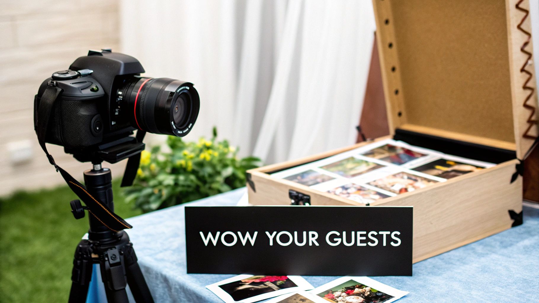 Guests enjoying a photo booth with fun props.