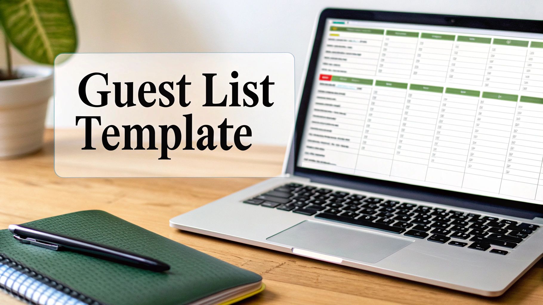 A detailed wedding guest list template on a laptop screen.