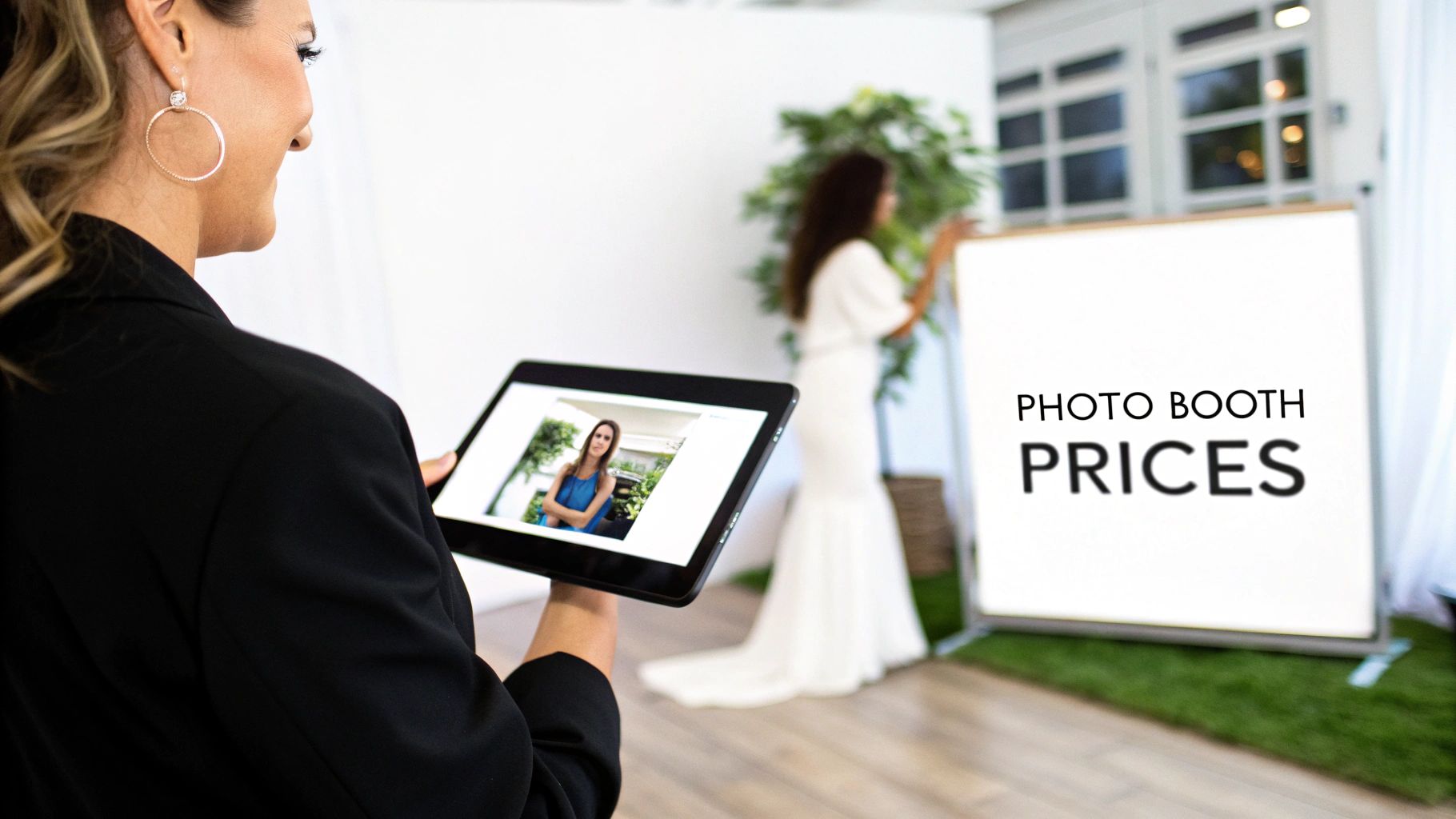 People having fun using a photo booth at an event