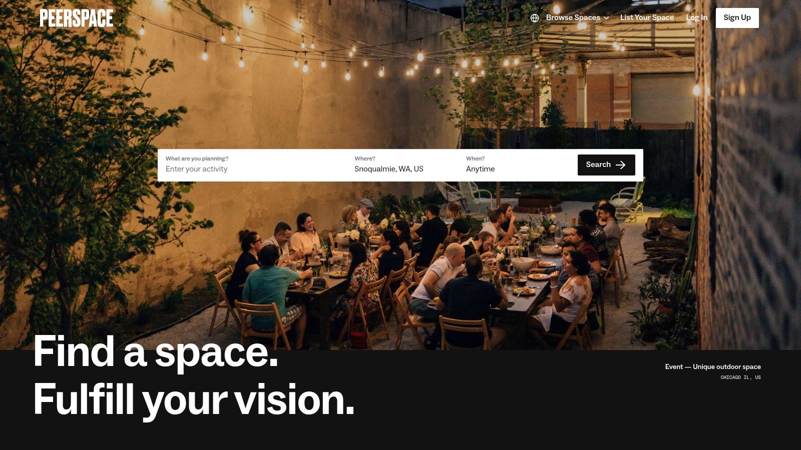 A vibrant outdoor party setting with colourful decorations and guests mingling, showcasing the type of venue available on Peerspace