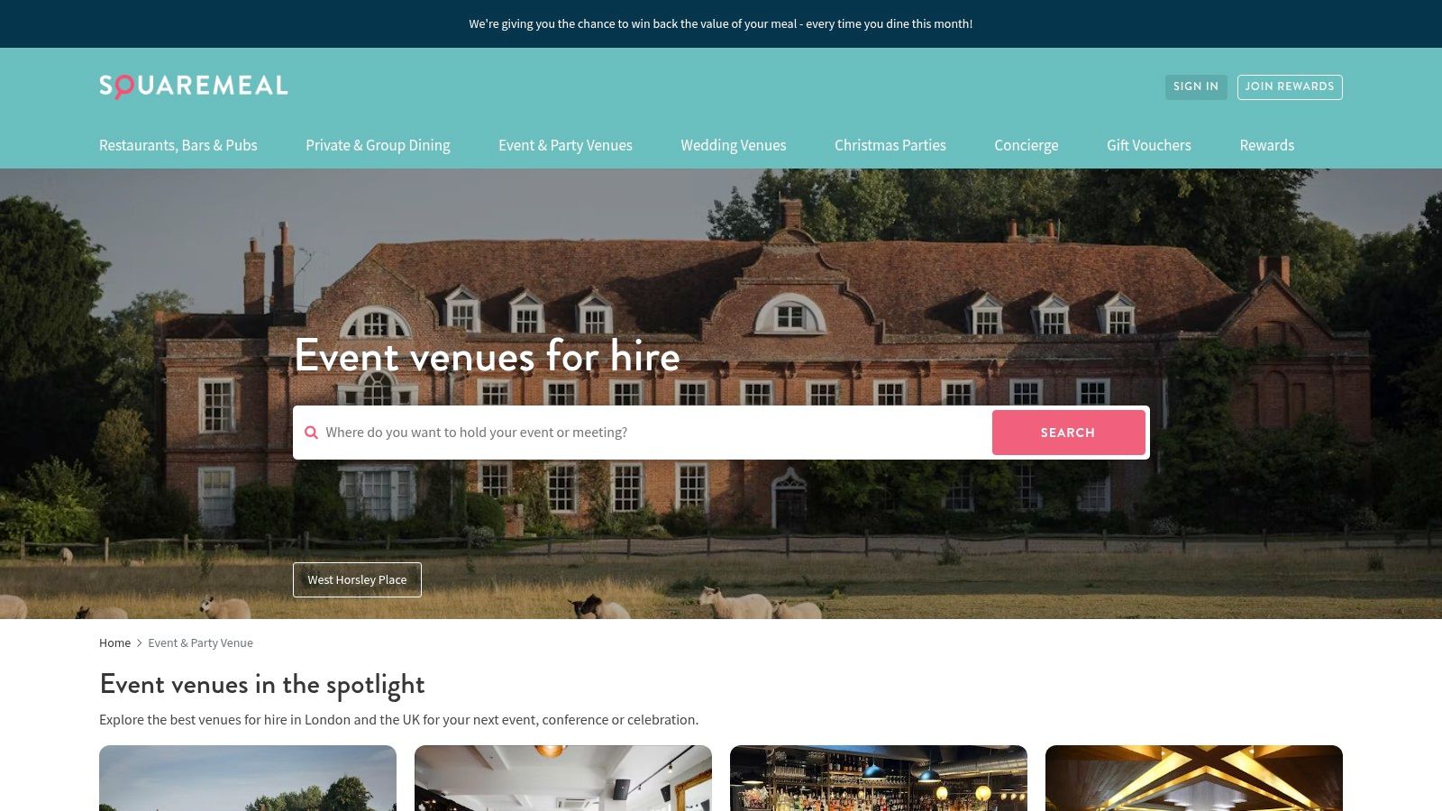 A sophisticated indoor dining setup for a party, highlighting the food-focused venues available on SquareMeal