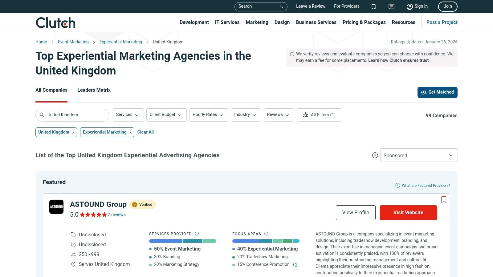 Clutch.co (UK Experiential Marketing directory)