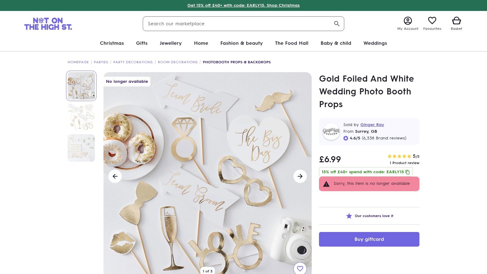 Not On The High Street (Ginger Ray listings)