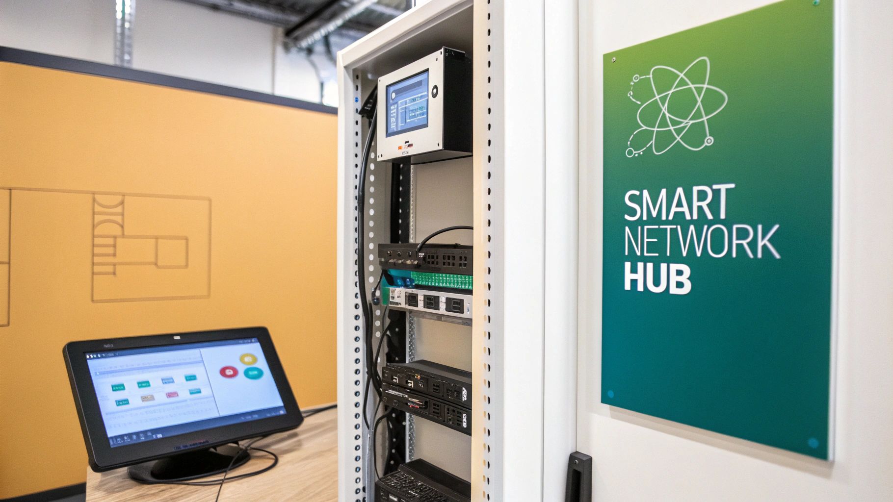 A person managing a wireless network on a tablet, symbolizing control.