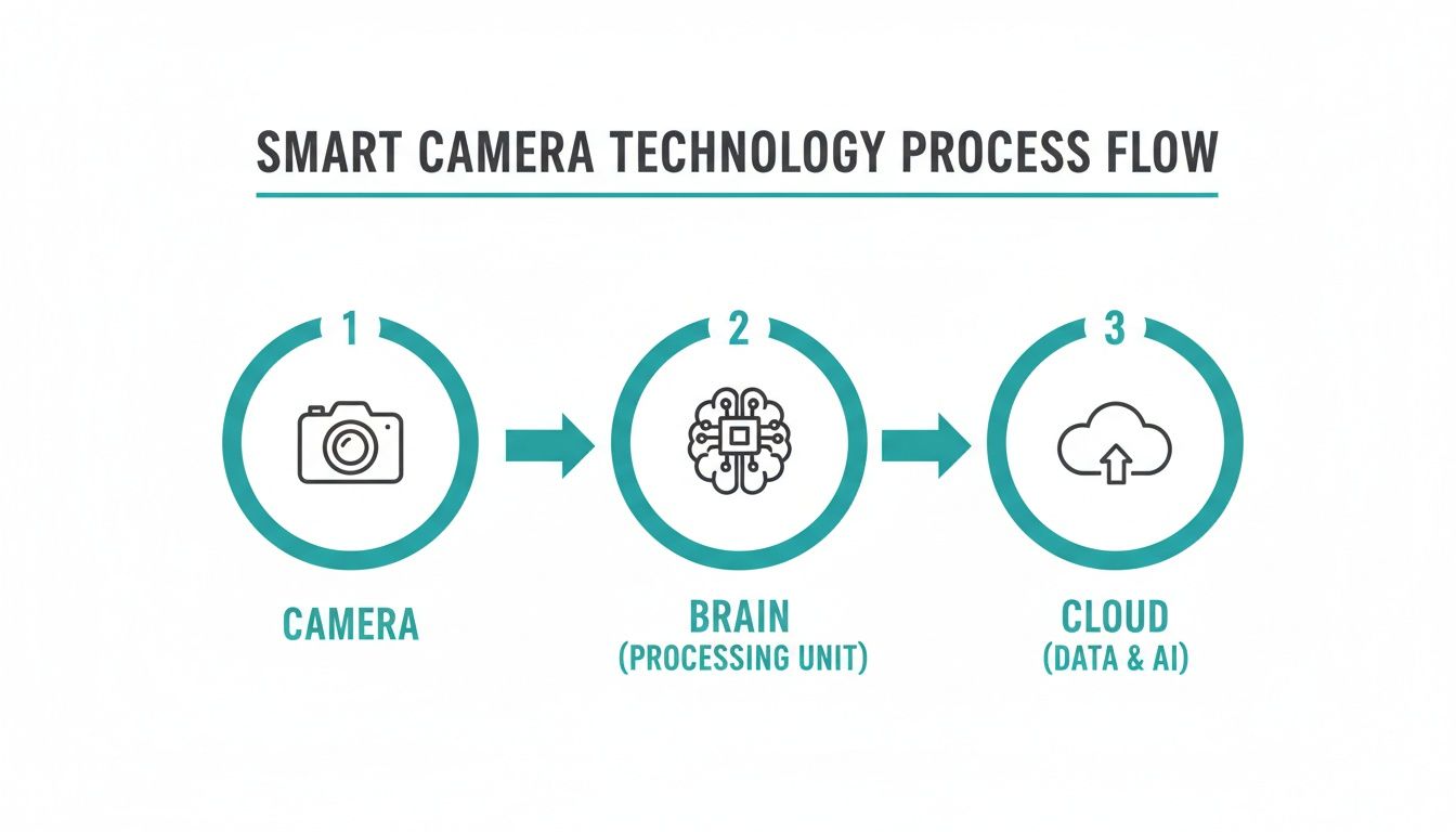 Flowchart illustrating the smart camera technology process flow from camera to processing and cloud.