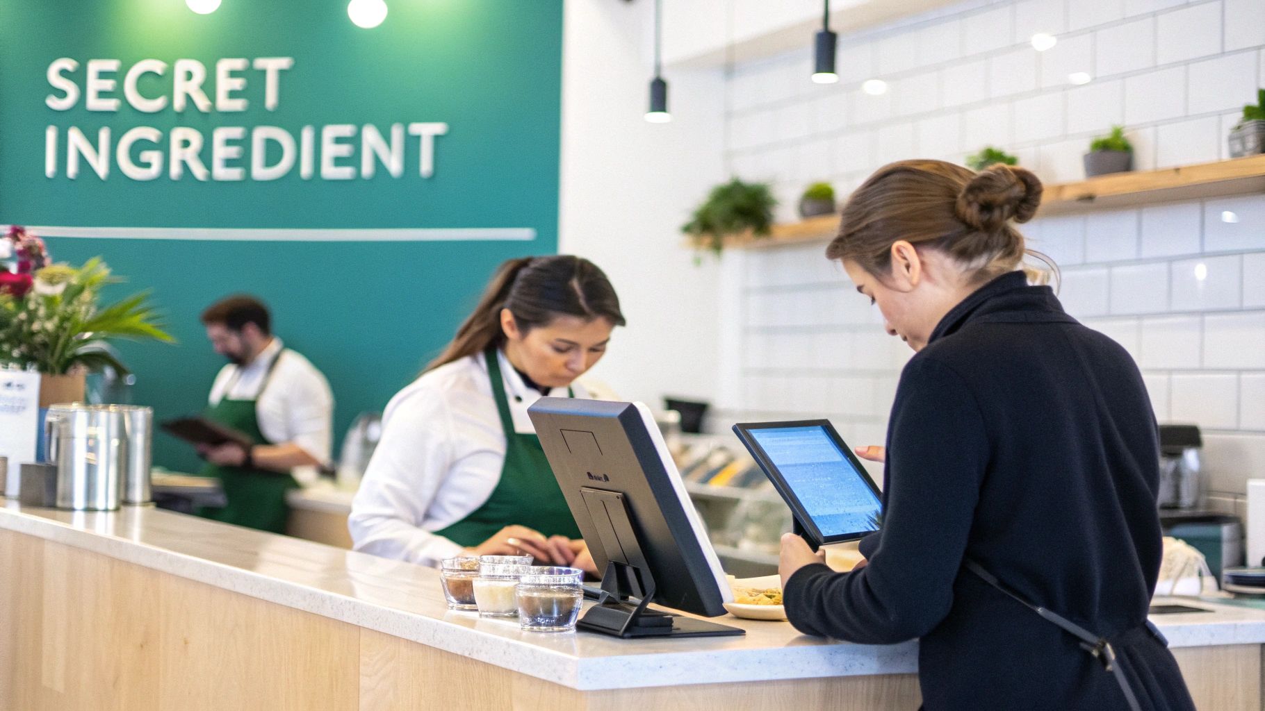 A person connecting to a guest Wi-Fi network on their smartphone in a restaurant.