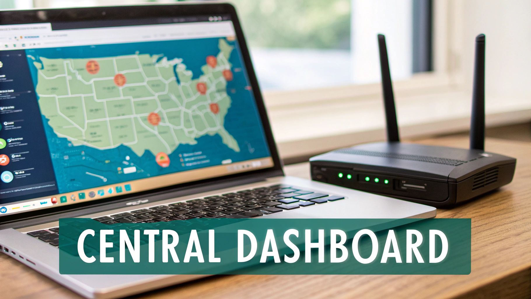 A modern network operations center with cloud-based dashboards displayed on screens, symbolizing the power of Meraki's cloud-managed WiFi.