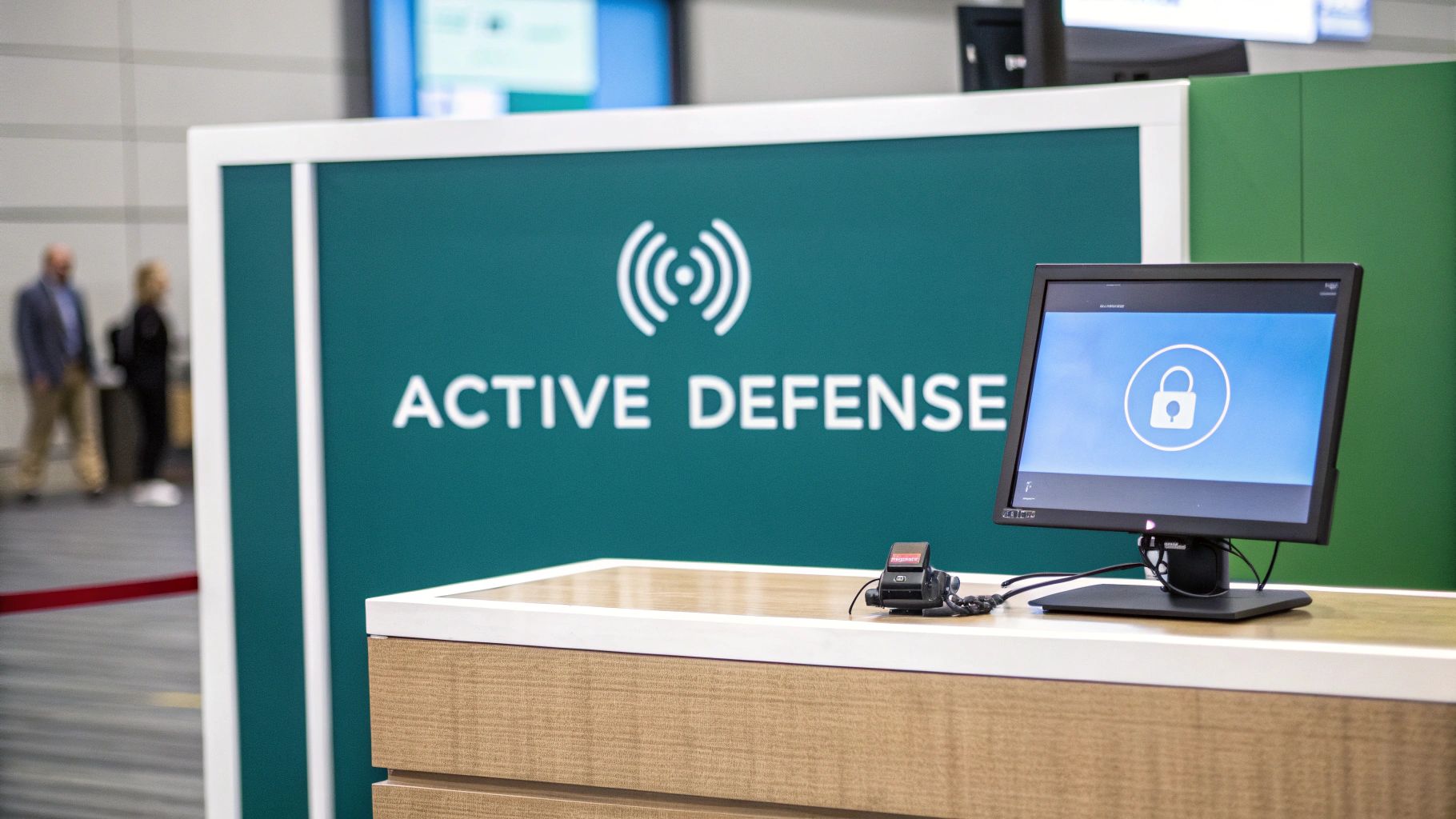 A graphic showing a magnifying glass scanning Wi-Fi signals, representing intrusion detection.