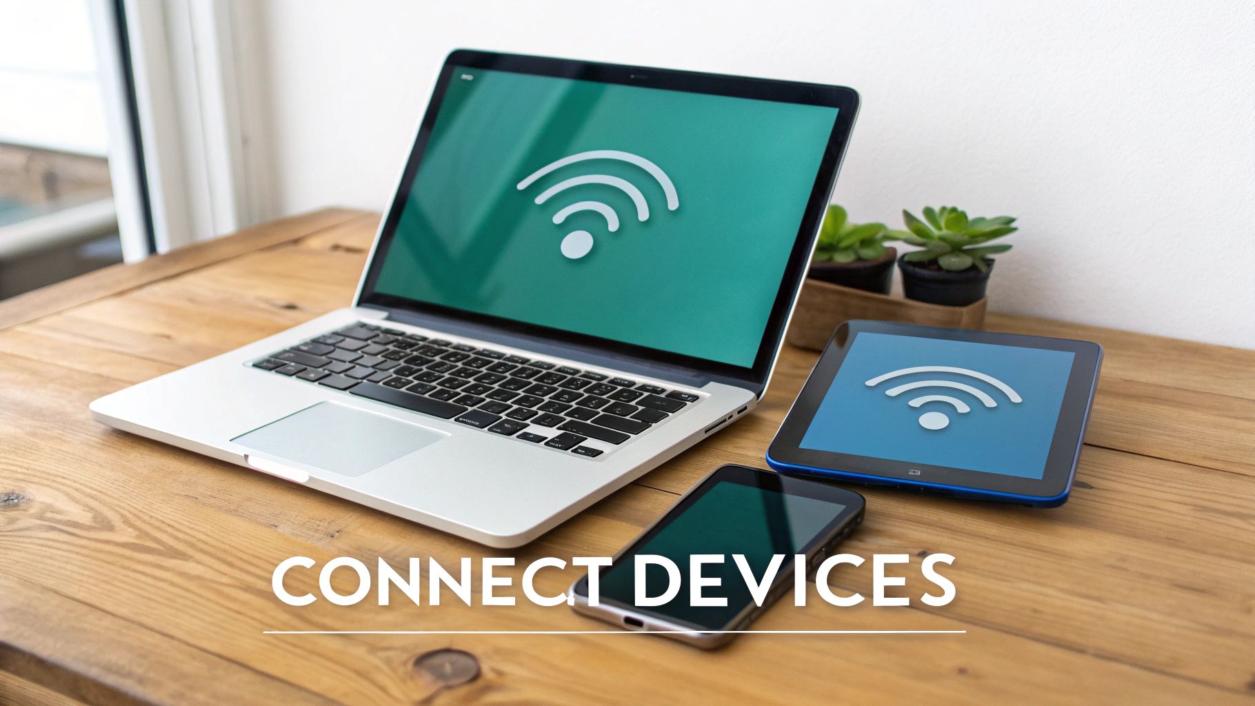 A person connecting to a public WiFi network on their laptop in a modern, bright space.