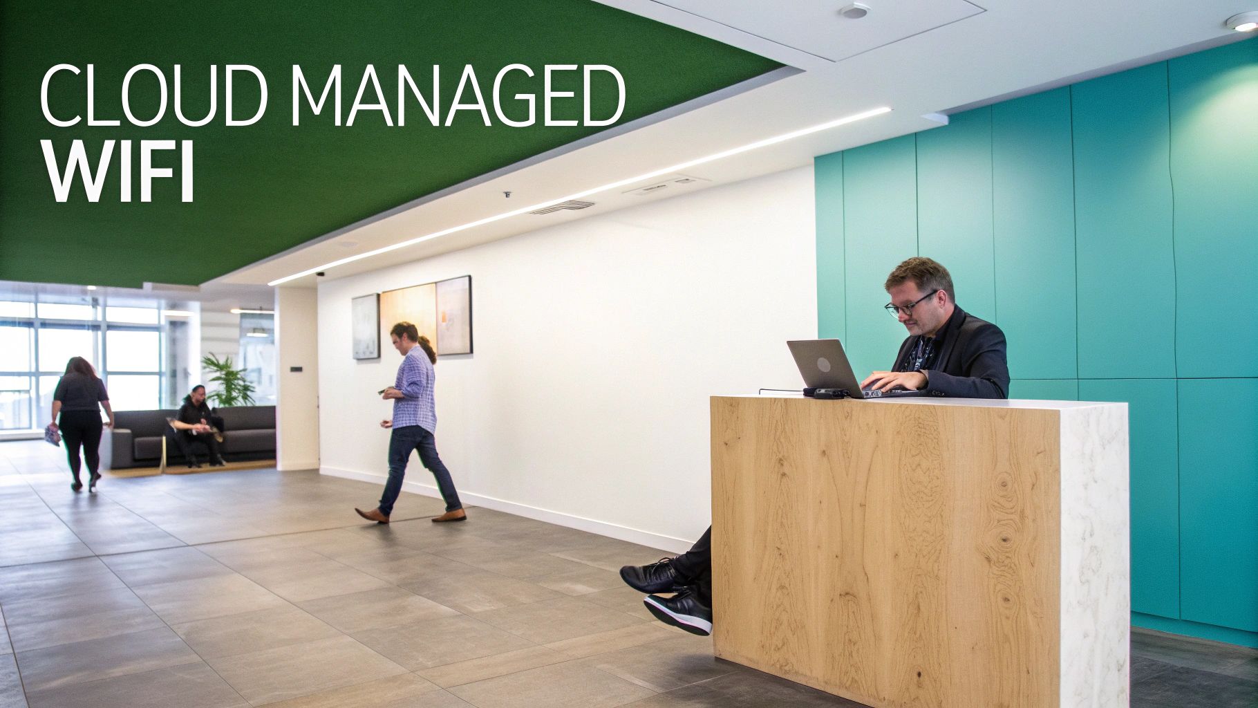 A person managing a network on a laptop, representing the ease of use with Meraki access points.