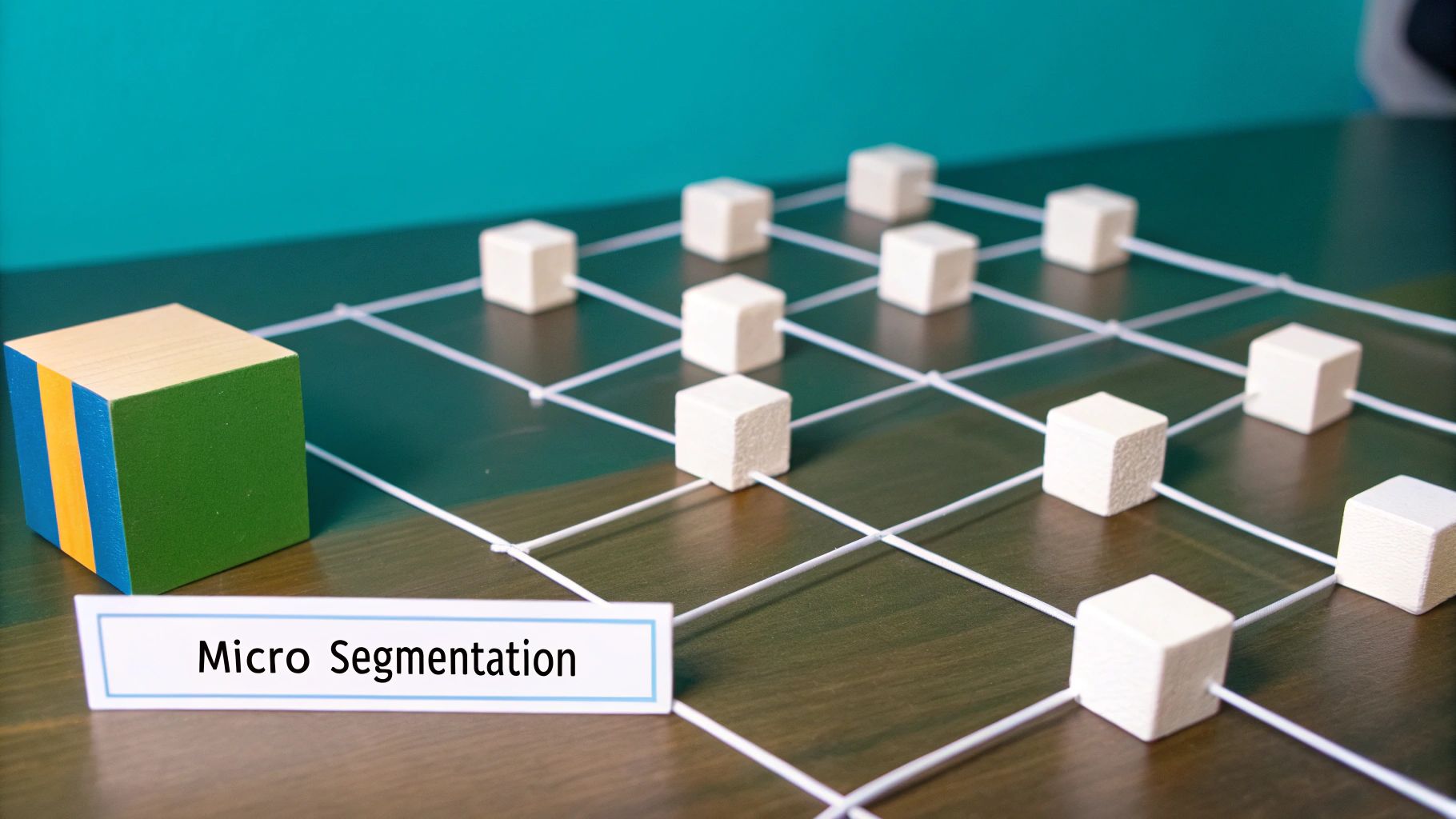 Illustration showing a network divided into small, isolated zones, representing micro-segmentation.