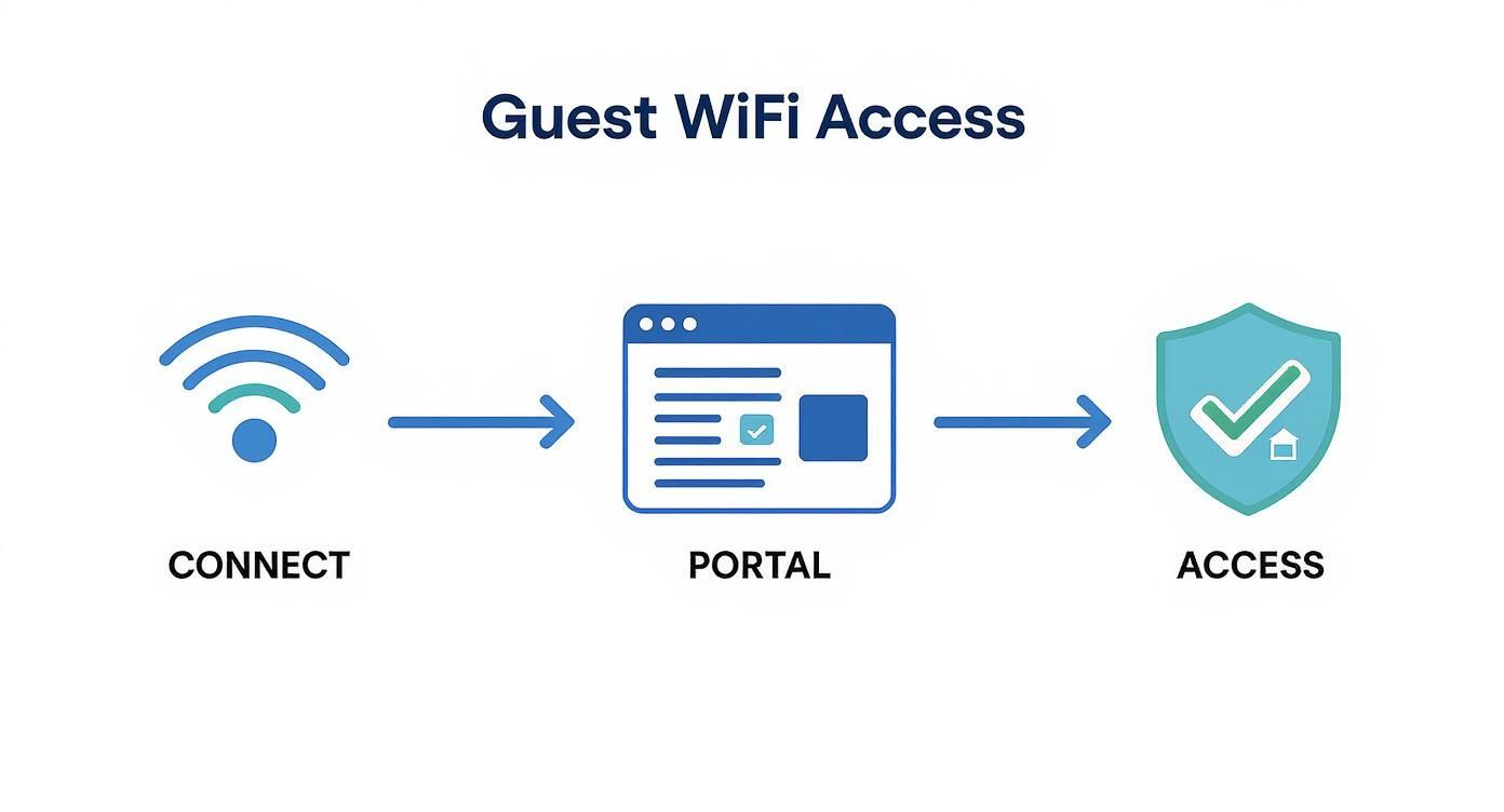 A modern, clean WiFi captive portal login screen displayed on a tablet.