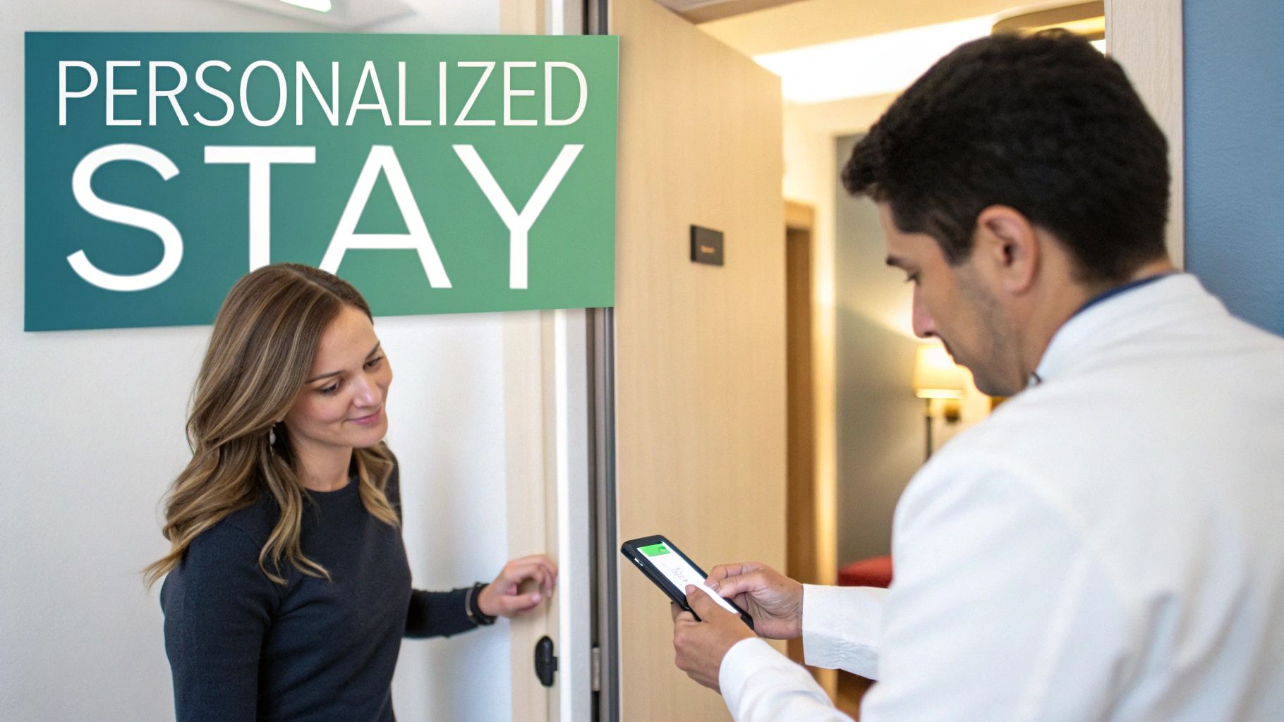 An abstract visualization of AI data points connecting to represent a personalized guest journey.