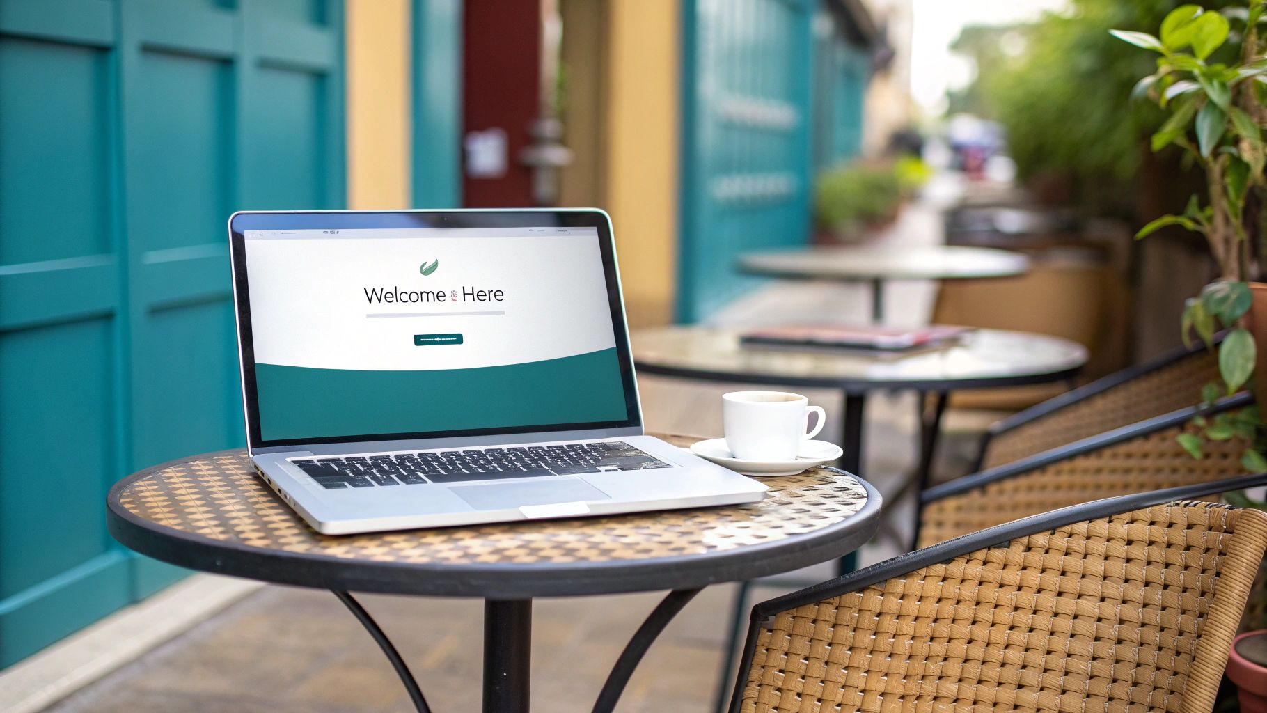 A user connecting to a Wi-Fi captive portal on their smartphone in their smartphone in an outdoor cafe.