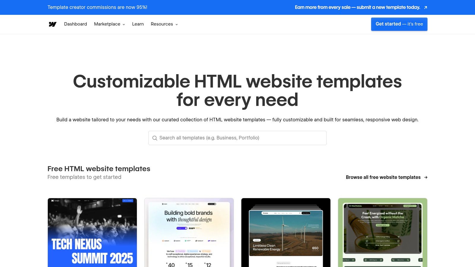 Webflow Templates marketplace