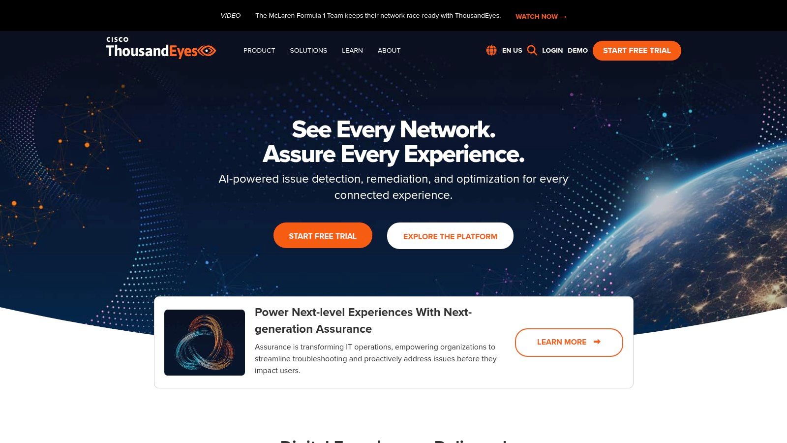 Cisco ThousandEyes dashboard showing network path visualization