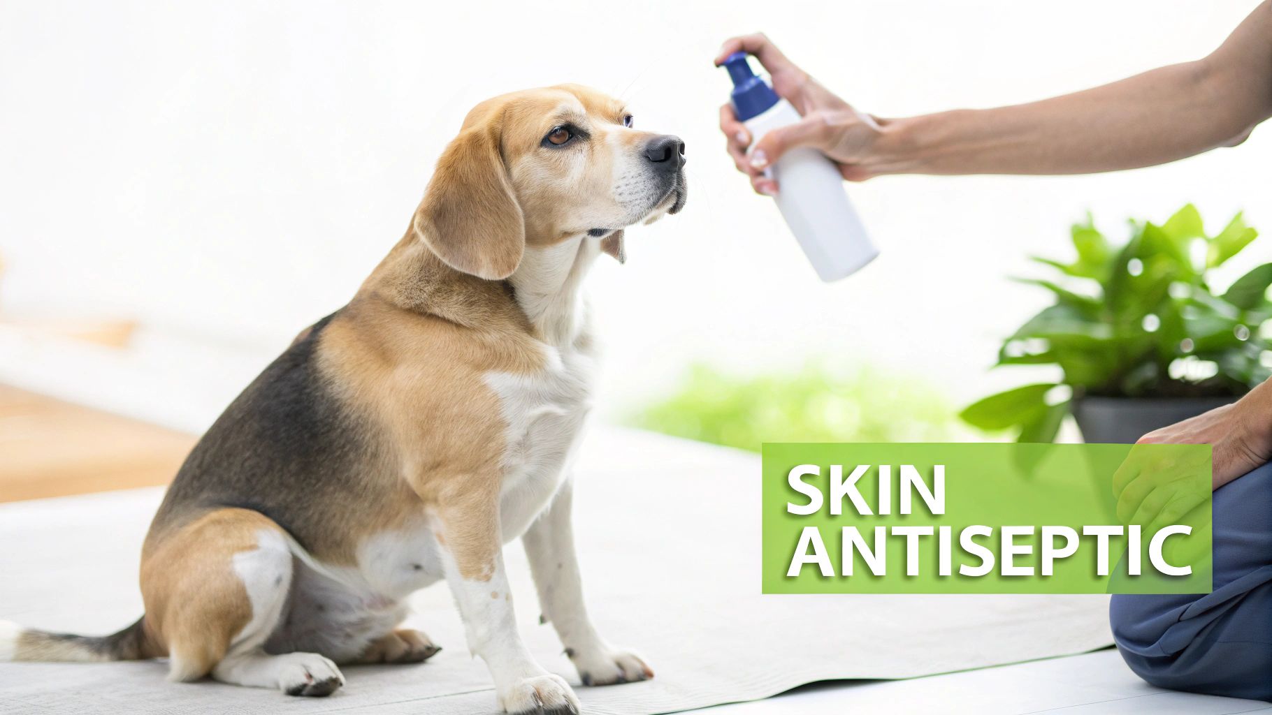A happy dog sitting in a field, representing a healthy pet benefiting from proper skin care.