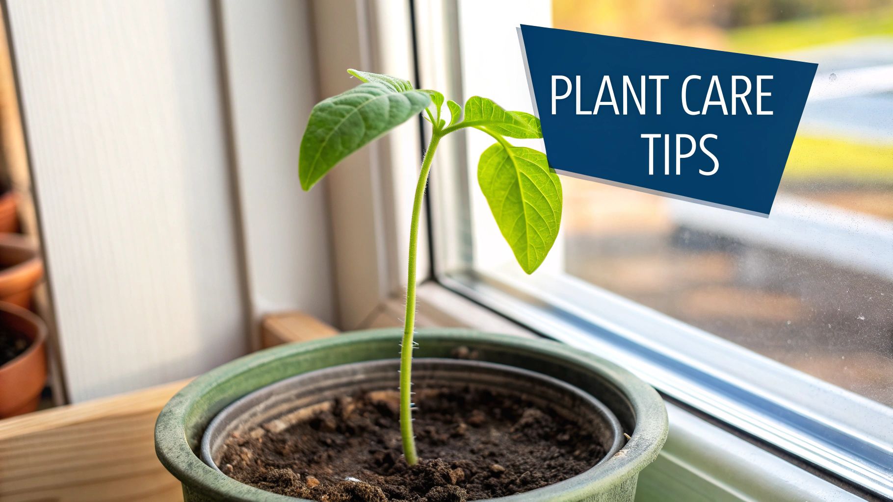 A person's hand gently tending to small green seedlings growing in a pot.