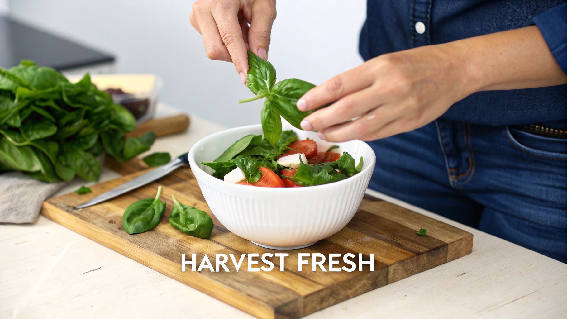 Freshly harvested indoor plants and herbs ready for use in a kitchen setting.