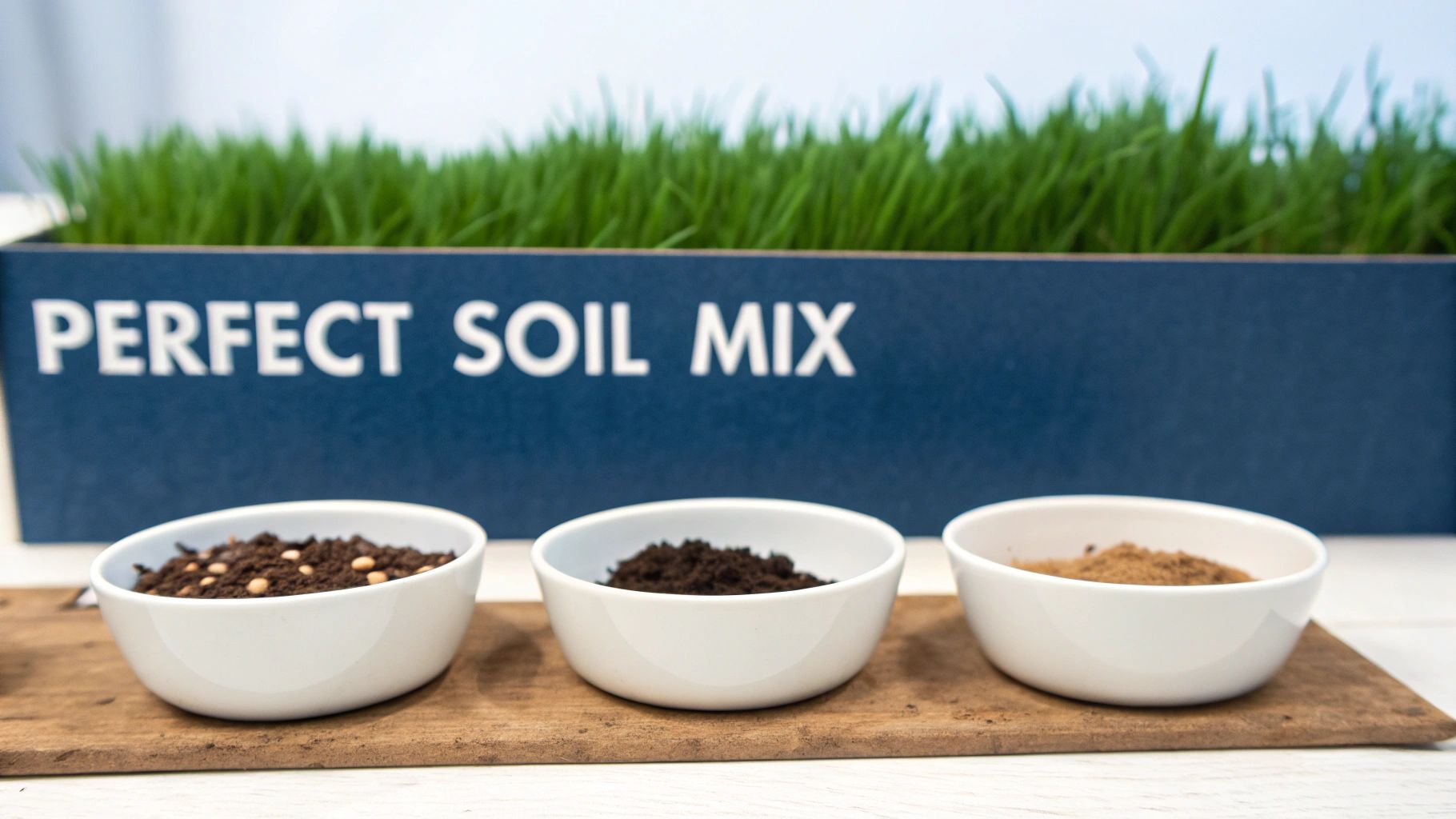 Gardener's hands holding rich, dark soil from a raised bed.