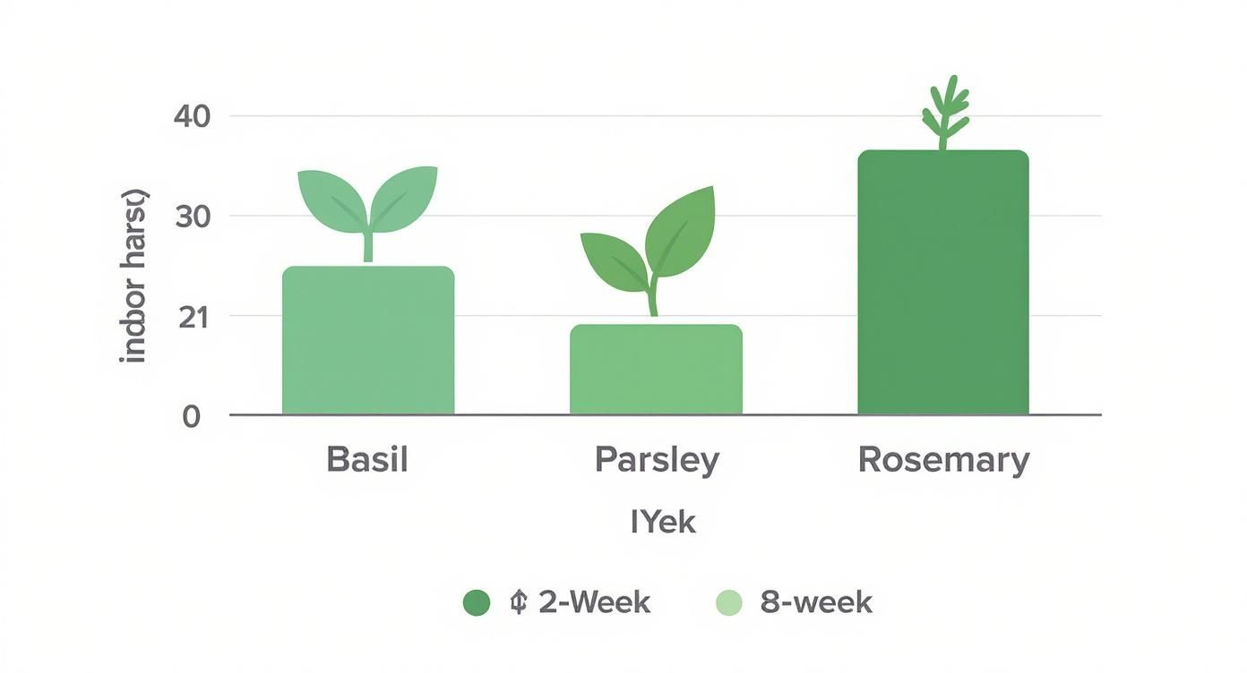Infographic about growing herbs from seed indoors