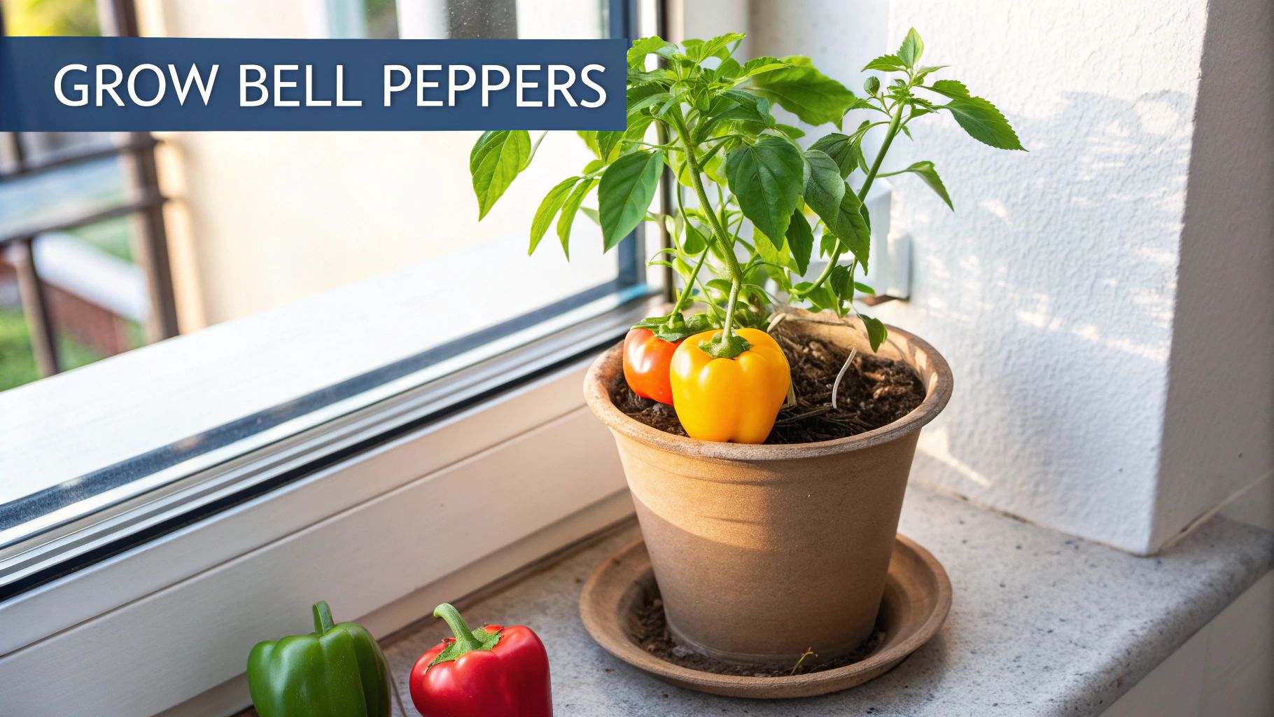 A vibrant collection of red, yellow, and orange bell peppers ready for harvest