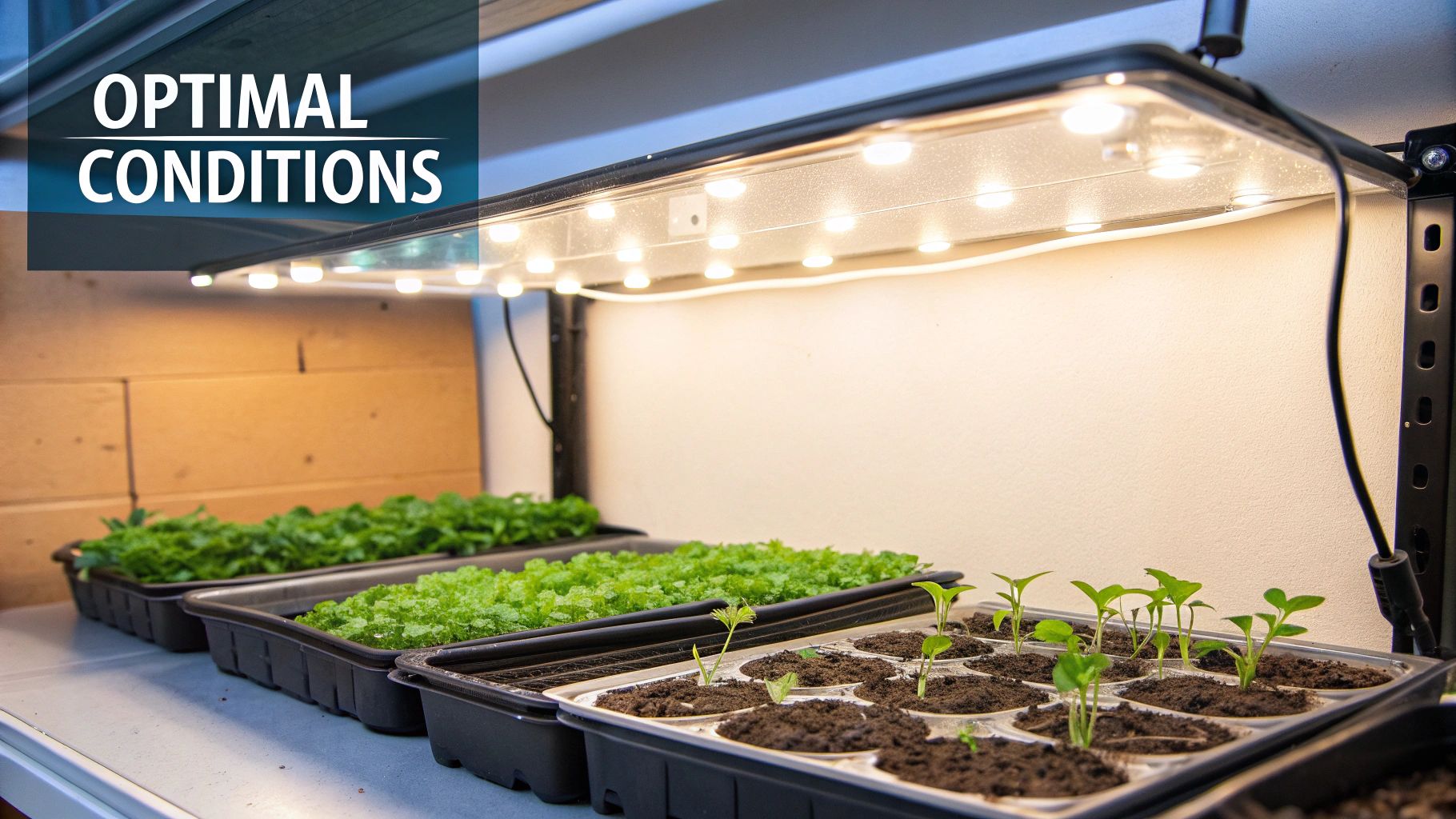 A person potting seedlings into larger containers.