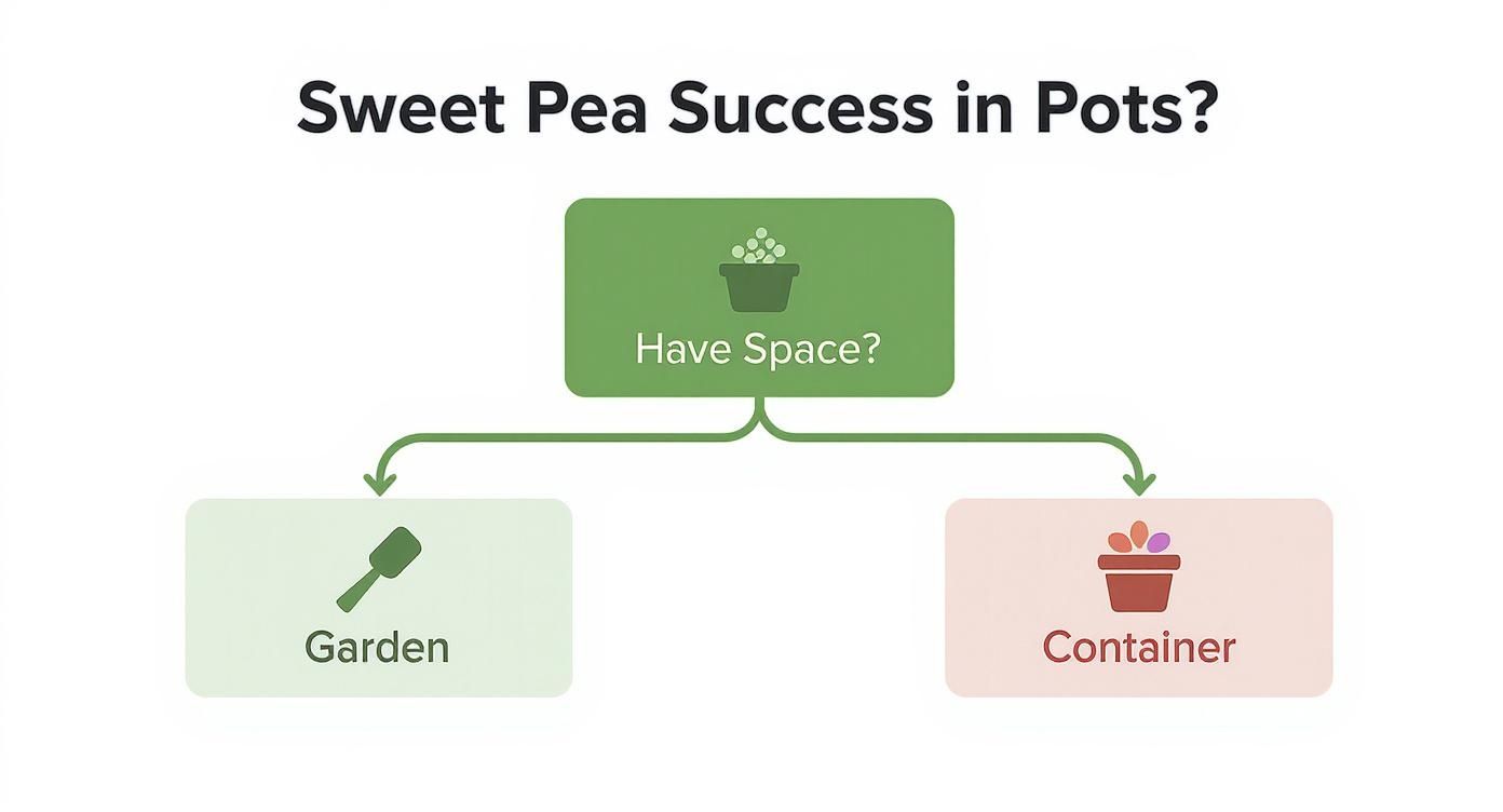 Infographic about growing sweet peas in containers