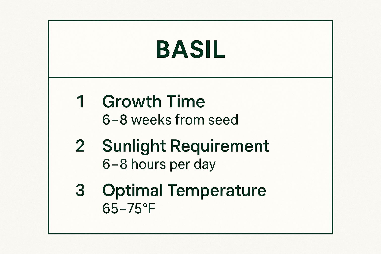 Infographic showing key data about Basil (Ocimum basilicum)