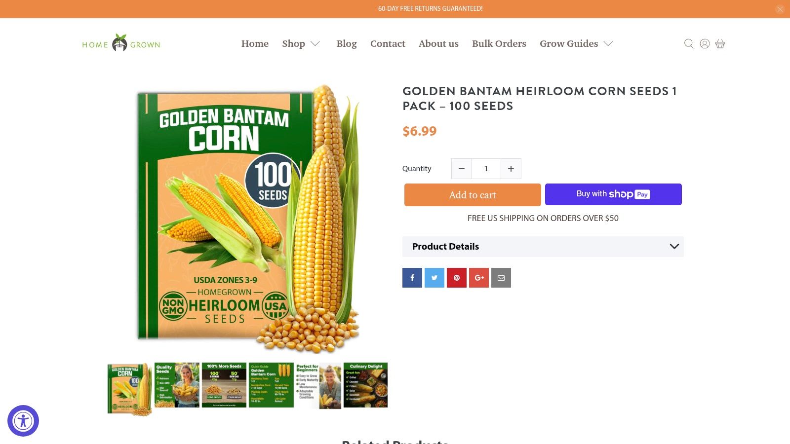 Golden Bantam Heirloom Corn Seeds — Homegrown Garden