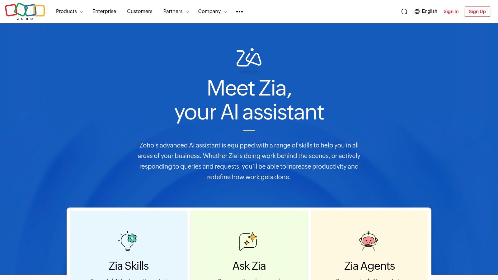 Zoho Intelligence Assistant (Zia)