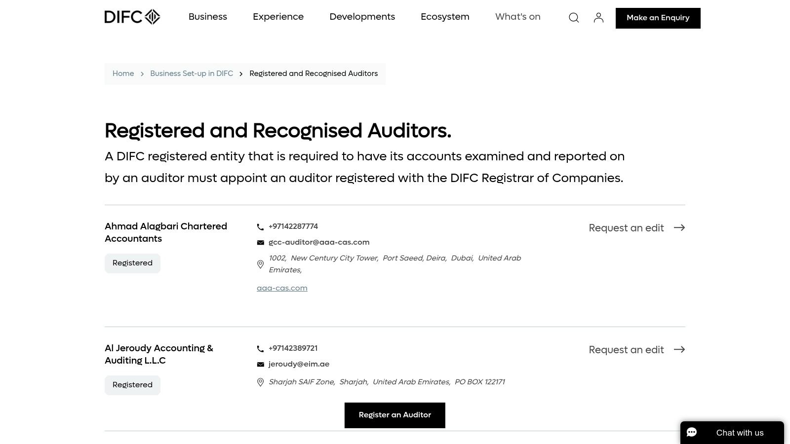 DIFC – Registered & Recognised Auditors (official list)