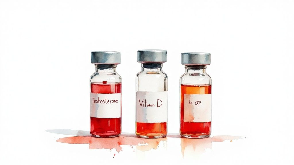 A scientist examining a blood sample in a modern laboratory setting.